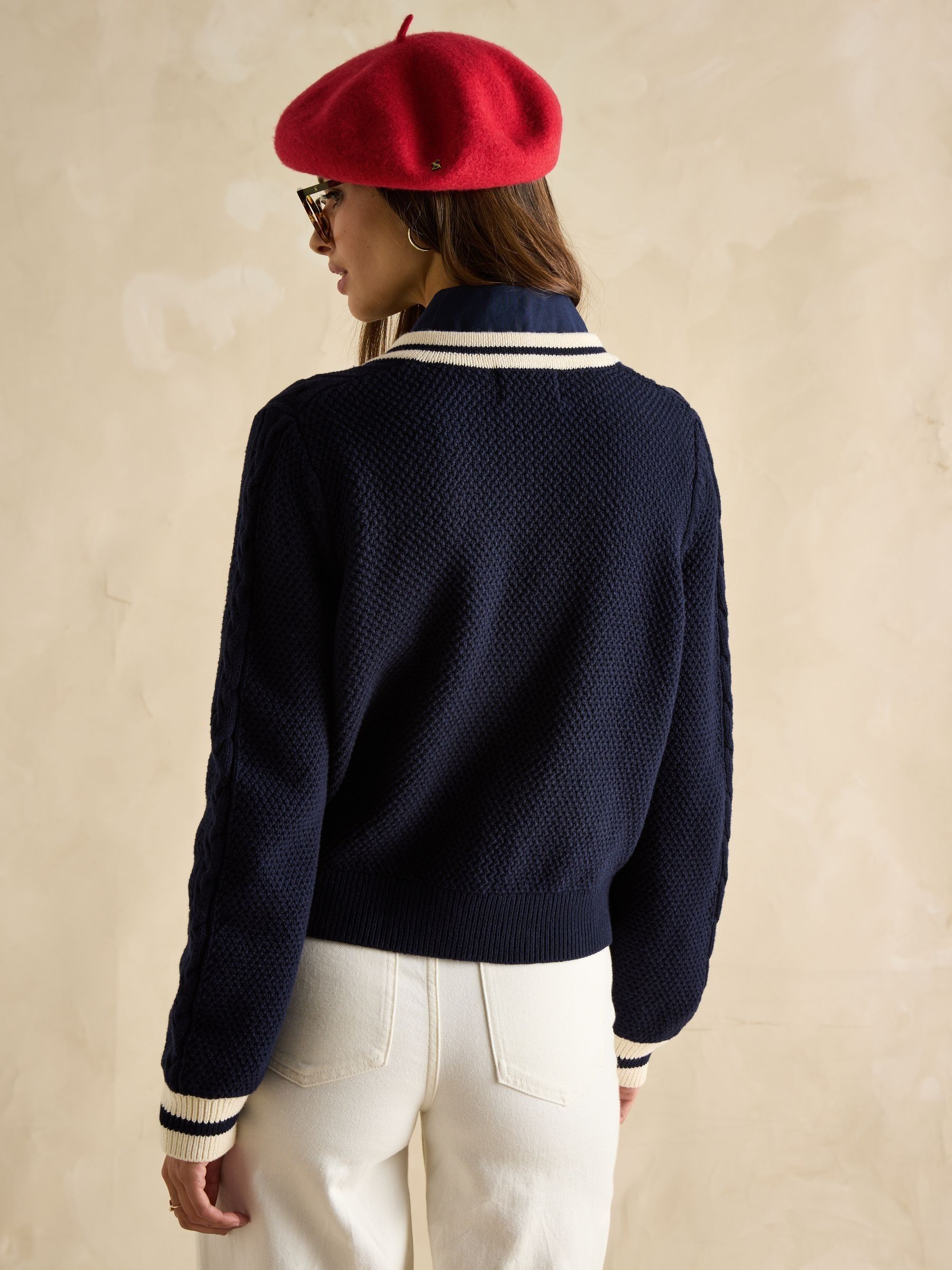 Centre Court Navy Cotton Cable Knit Cardigan - Image 2 of 7
