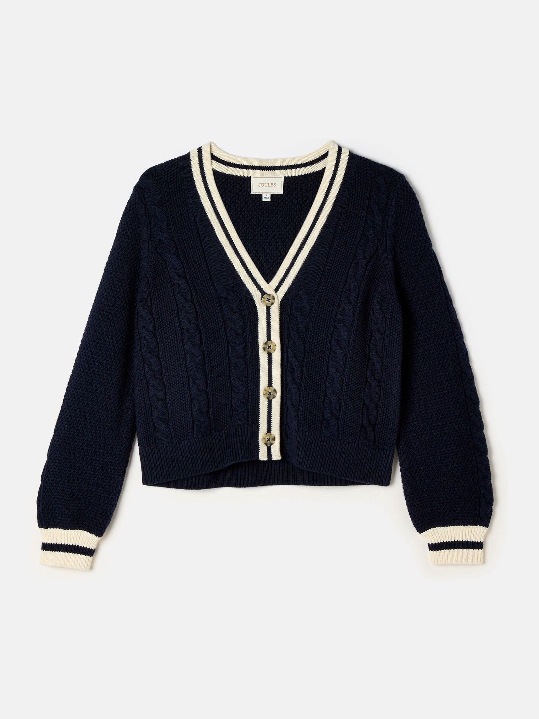 Centre Court Navy Cotton Cable Knit Cardigan - Image 7 of 7