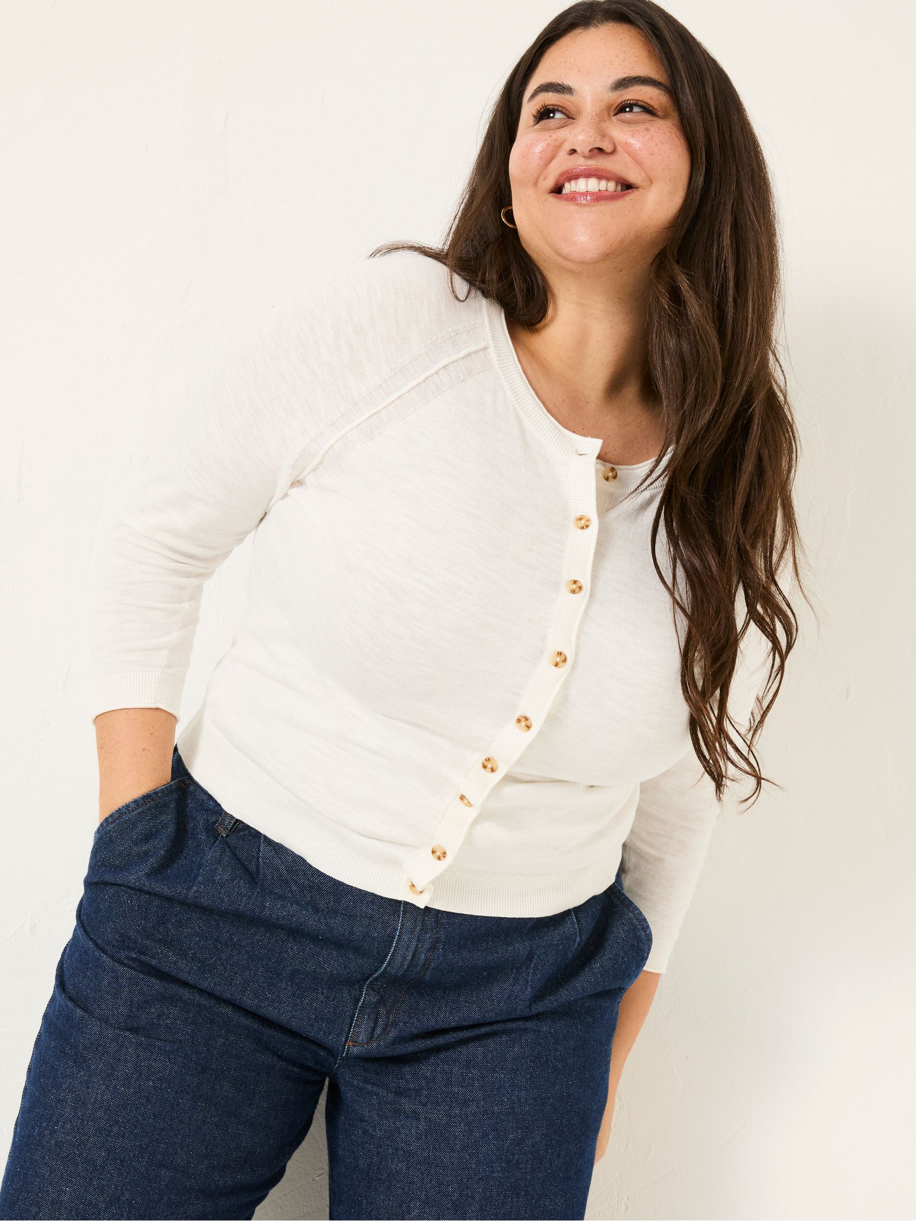 Rose White Crew Neck Cardigan - Image 6 of 6