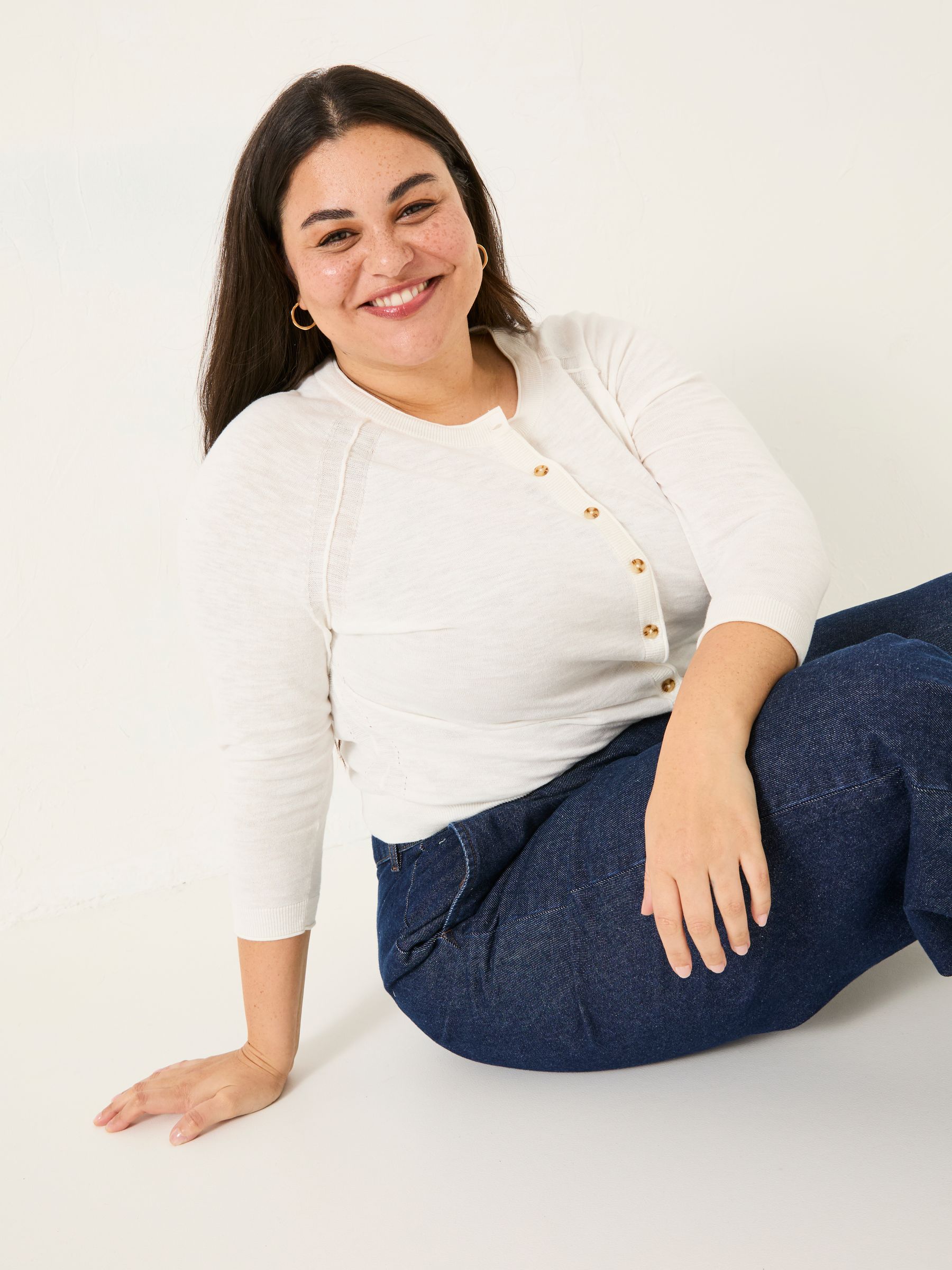 Rose White Crew Neck Cardigan - Image 8 of 10