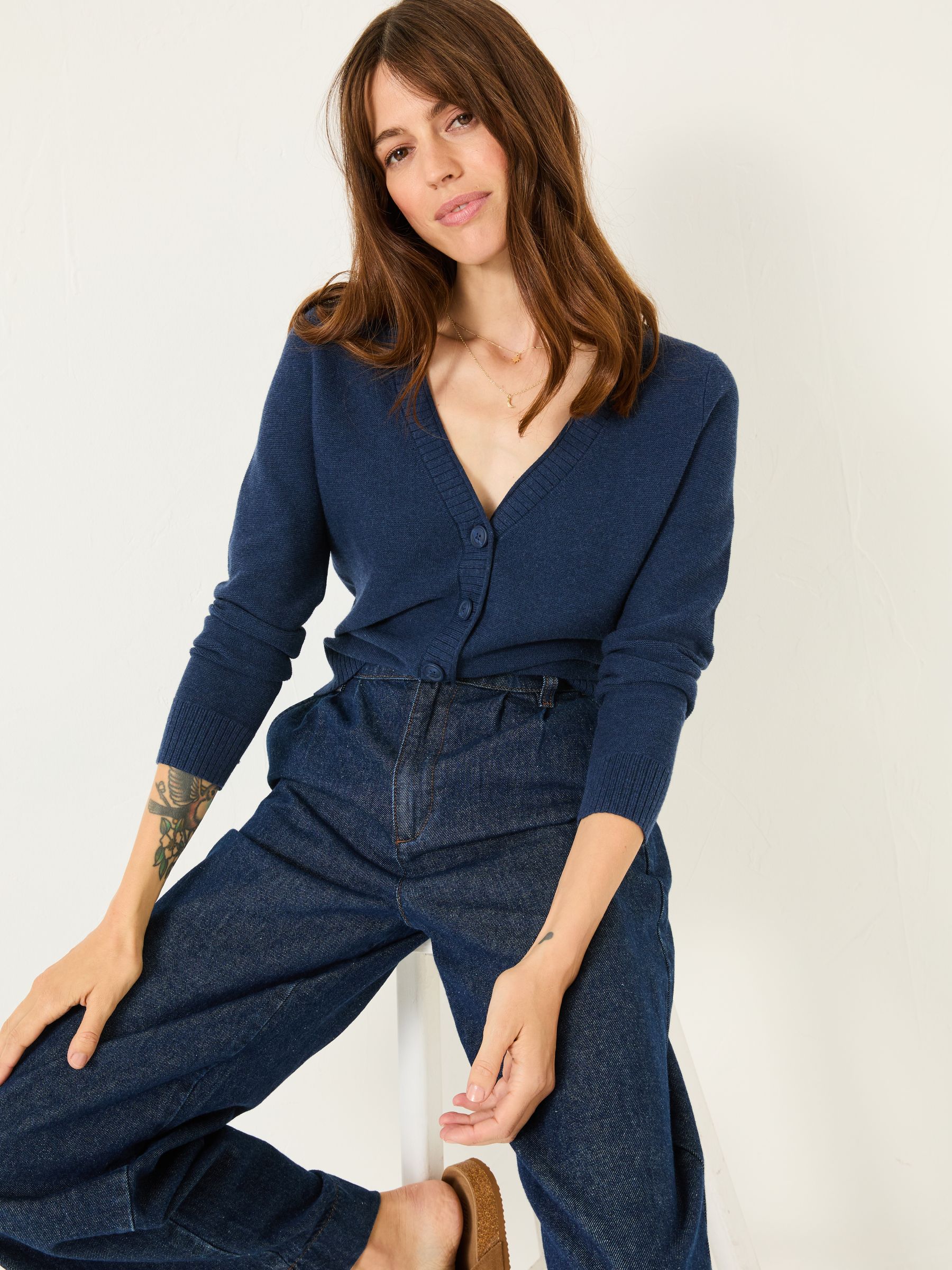 Lucia Navy V-Neck Knitted Cardigan - Image 1 of 6