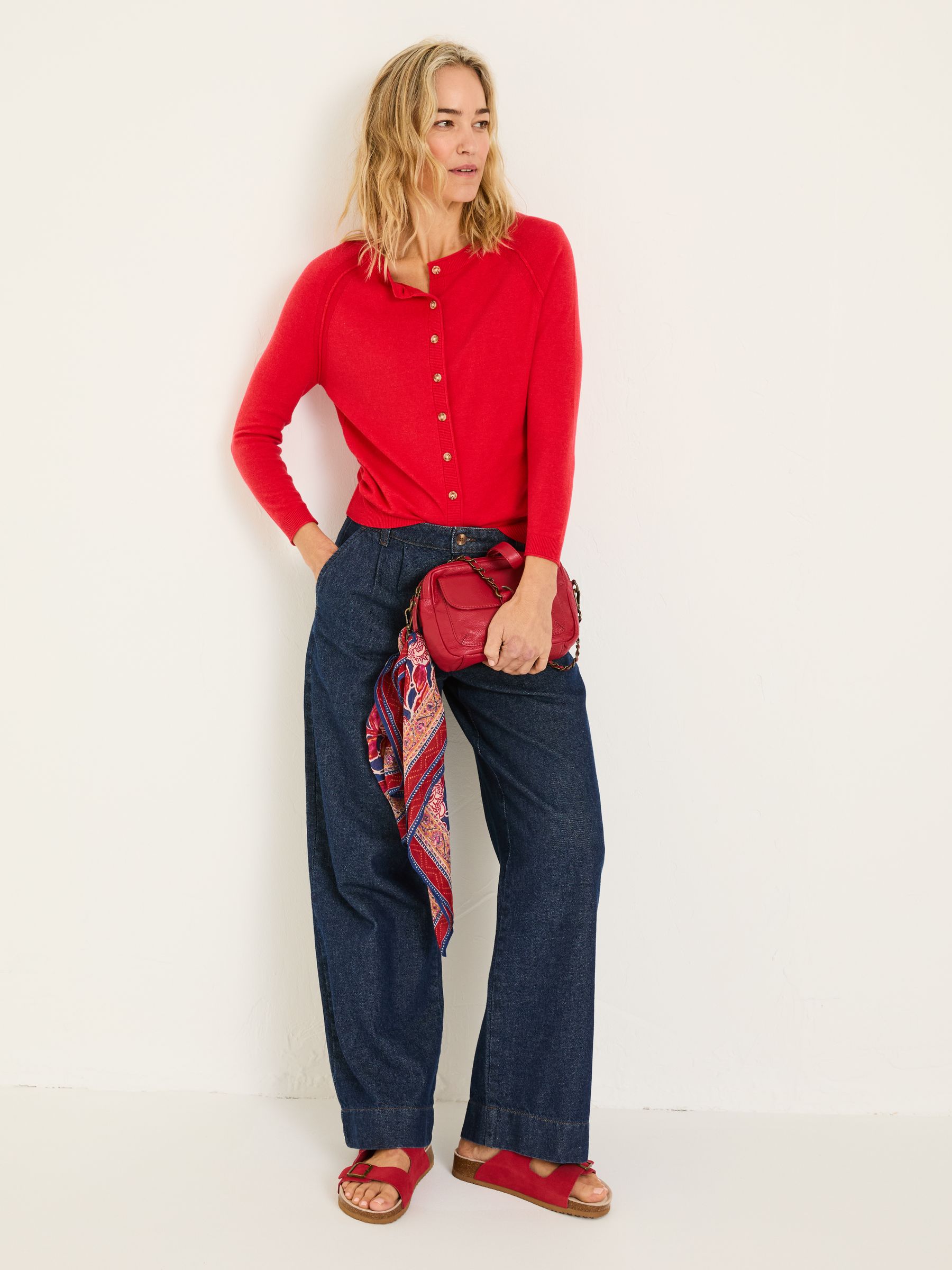 Rose Red Crew Neck Cardigan - Image 3 of 5