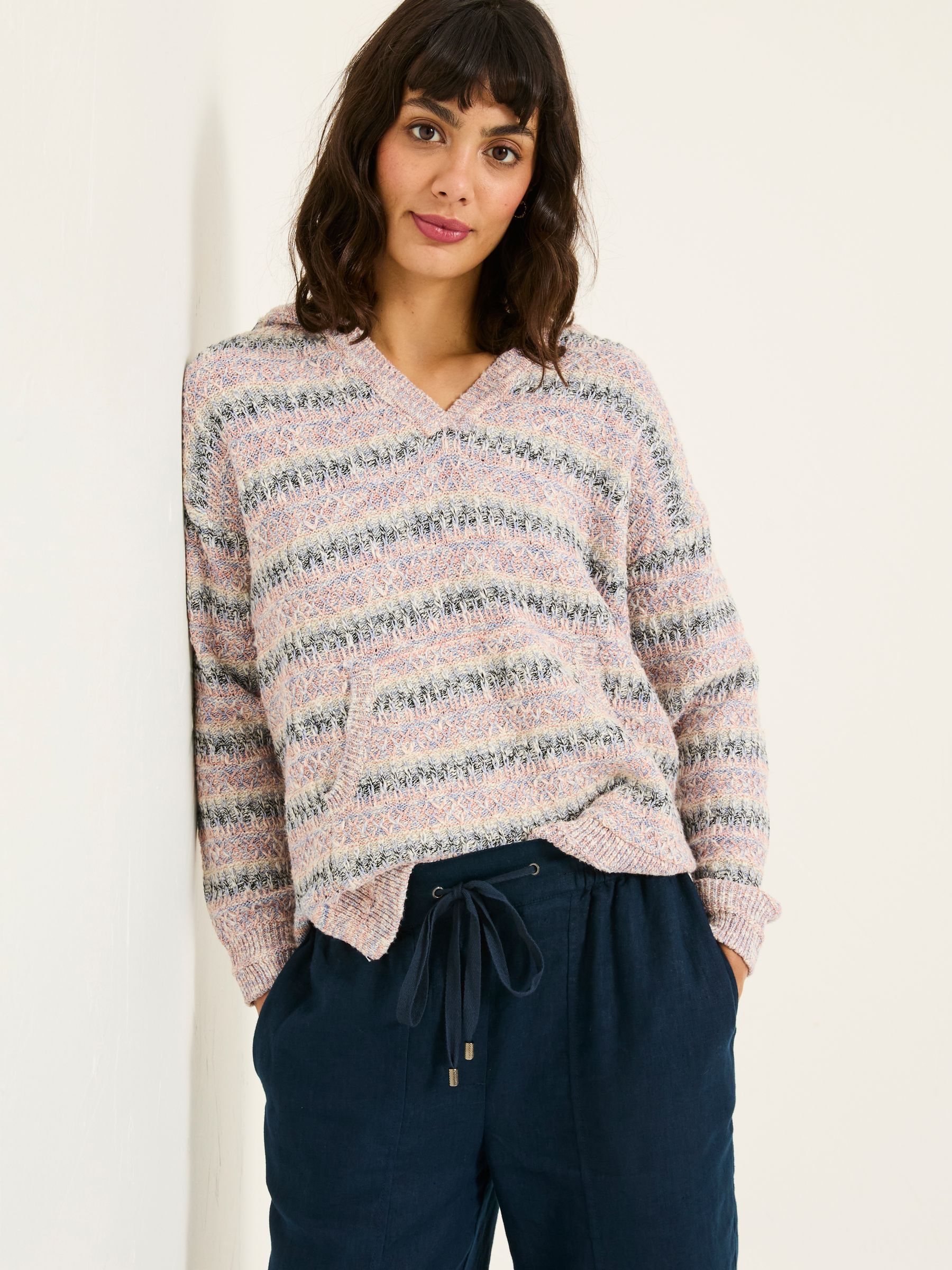 Pink Uma Knitted Textured Hoodie - Image 1 of 5