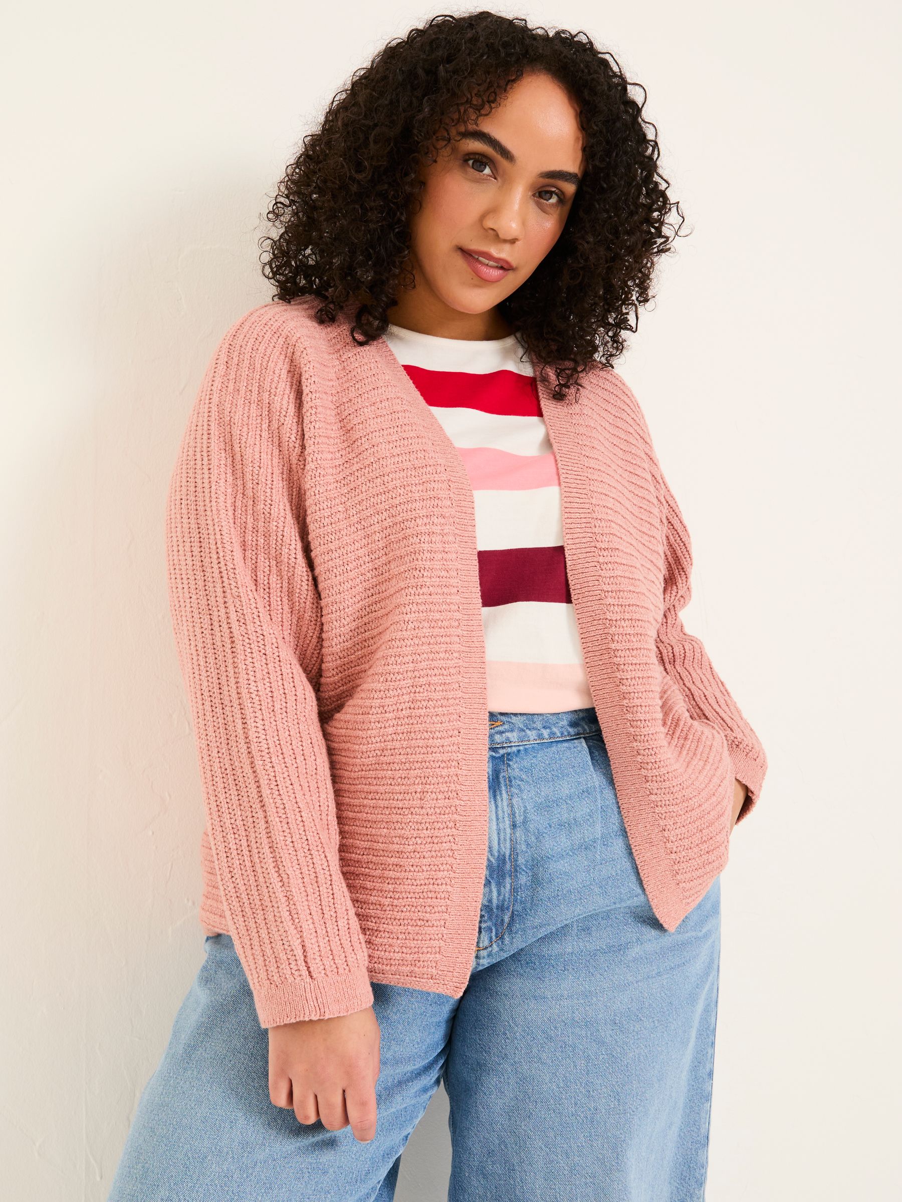Kya Light Pink Knitted Kimono Cardigan FatFace