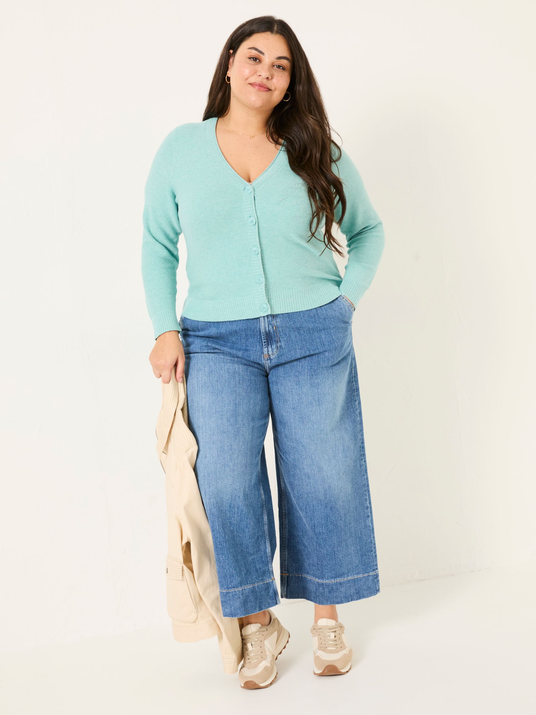 Lucia Light Teal V-Neck Knitted Cardigan - Image 1 of 11