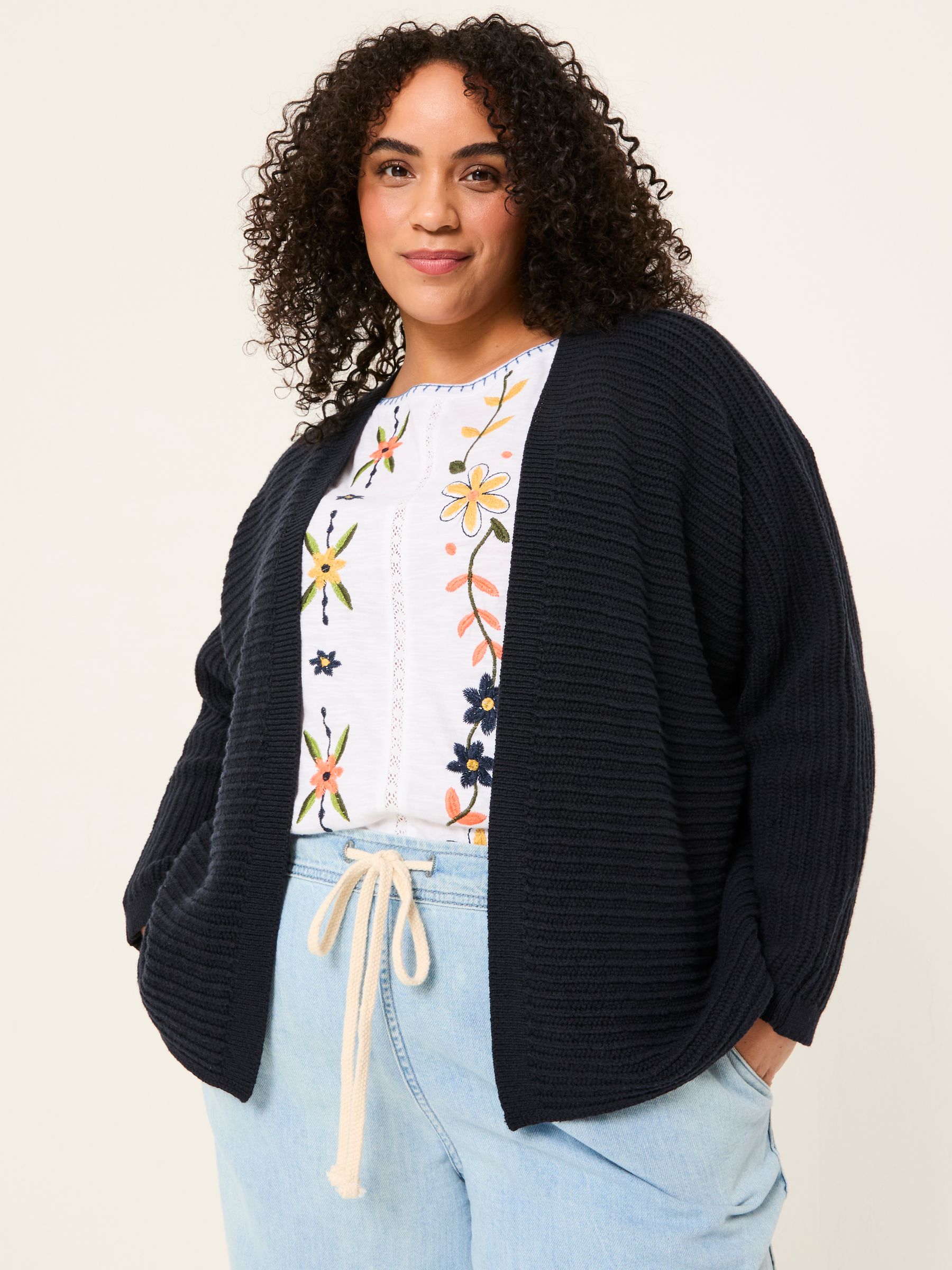 Kya Navy Knitted Kimono Cardigan - Image 1 of 6