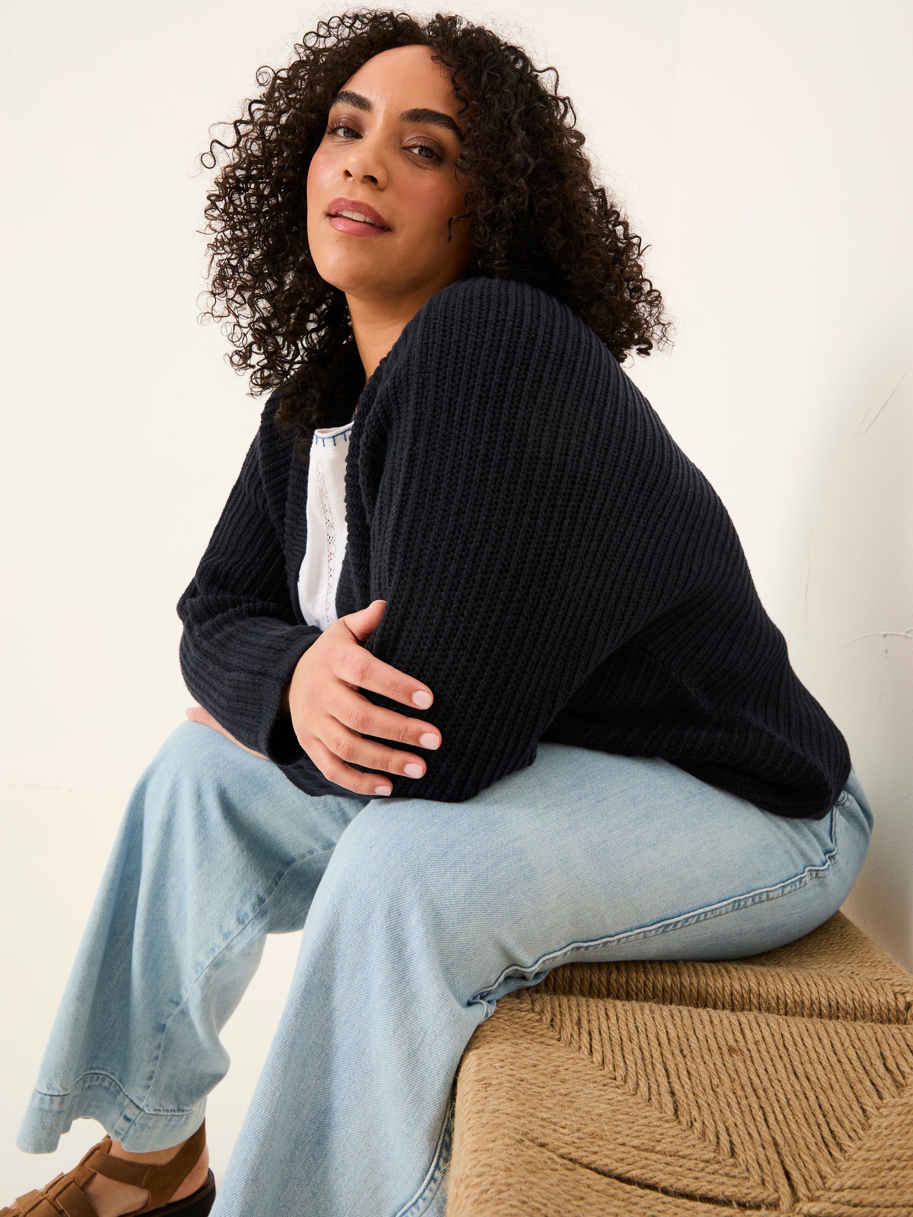 Kya Navy Knitted Kimono Cardigan - Image 3 of 6