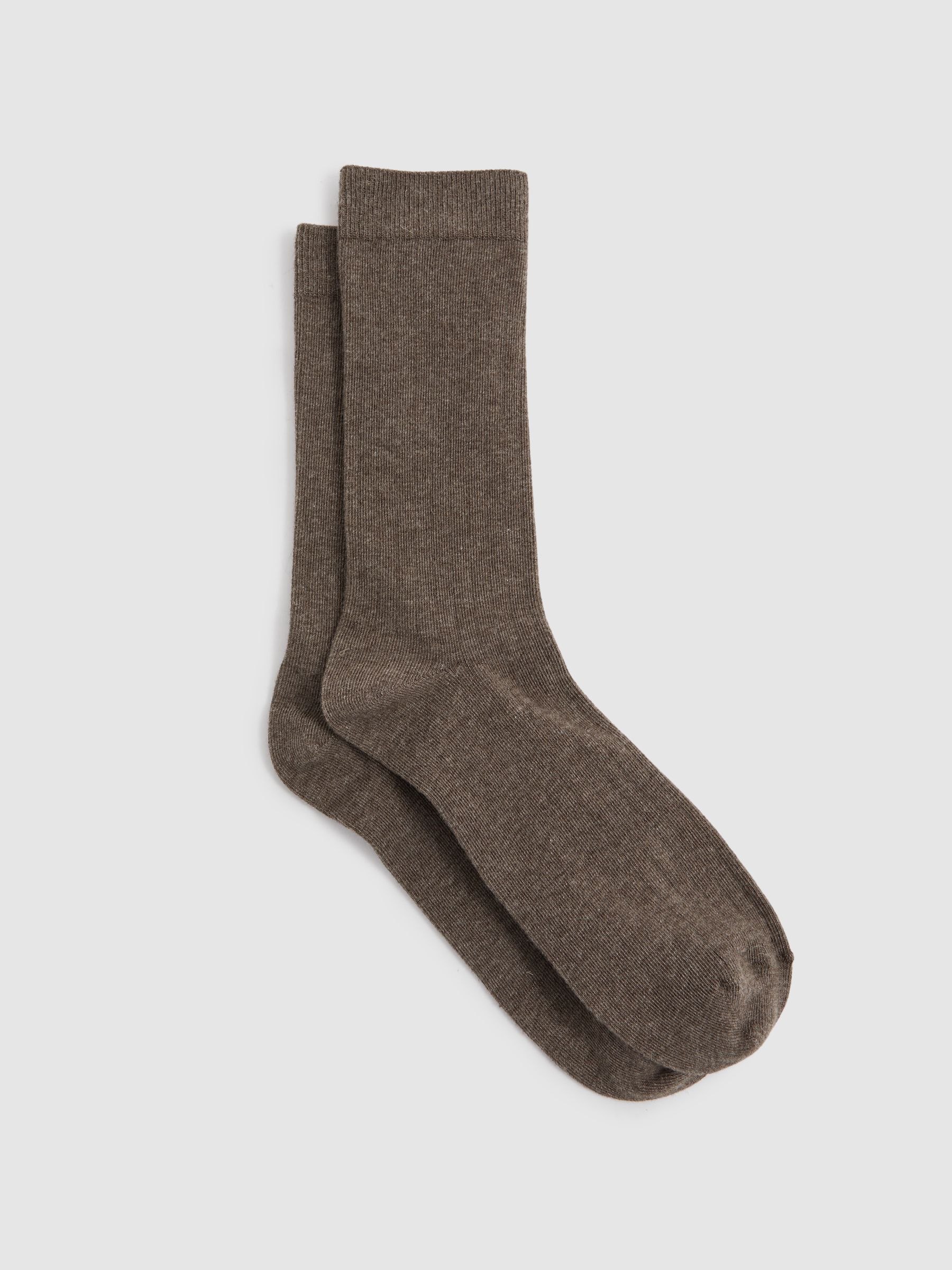 Cotton Blend Ribbed Loafer Socks in Chocolate - Image 1 of 3