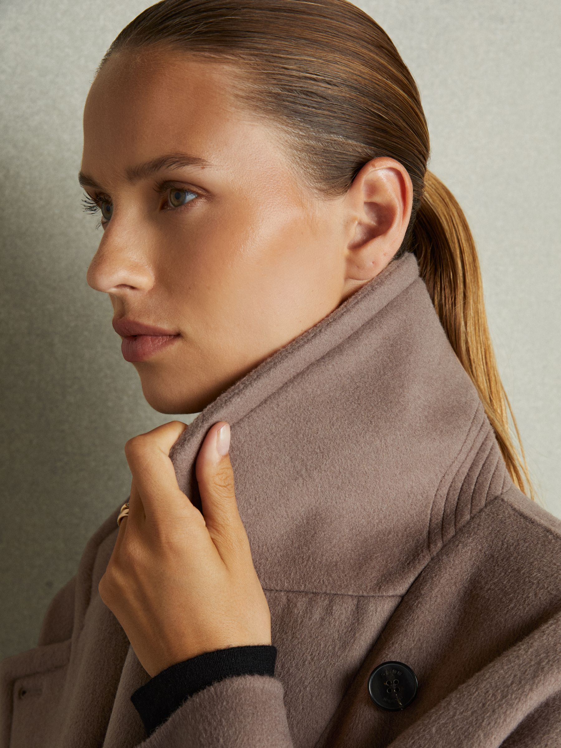 Reiss Wool-Blend Blindseam Coat in Mink Neutral | REISS