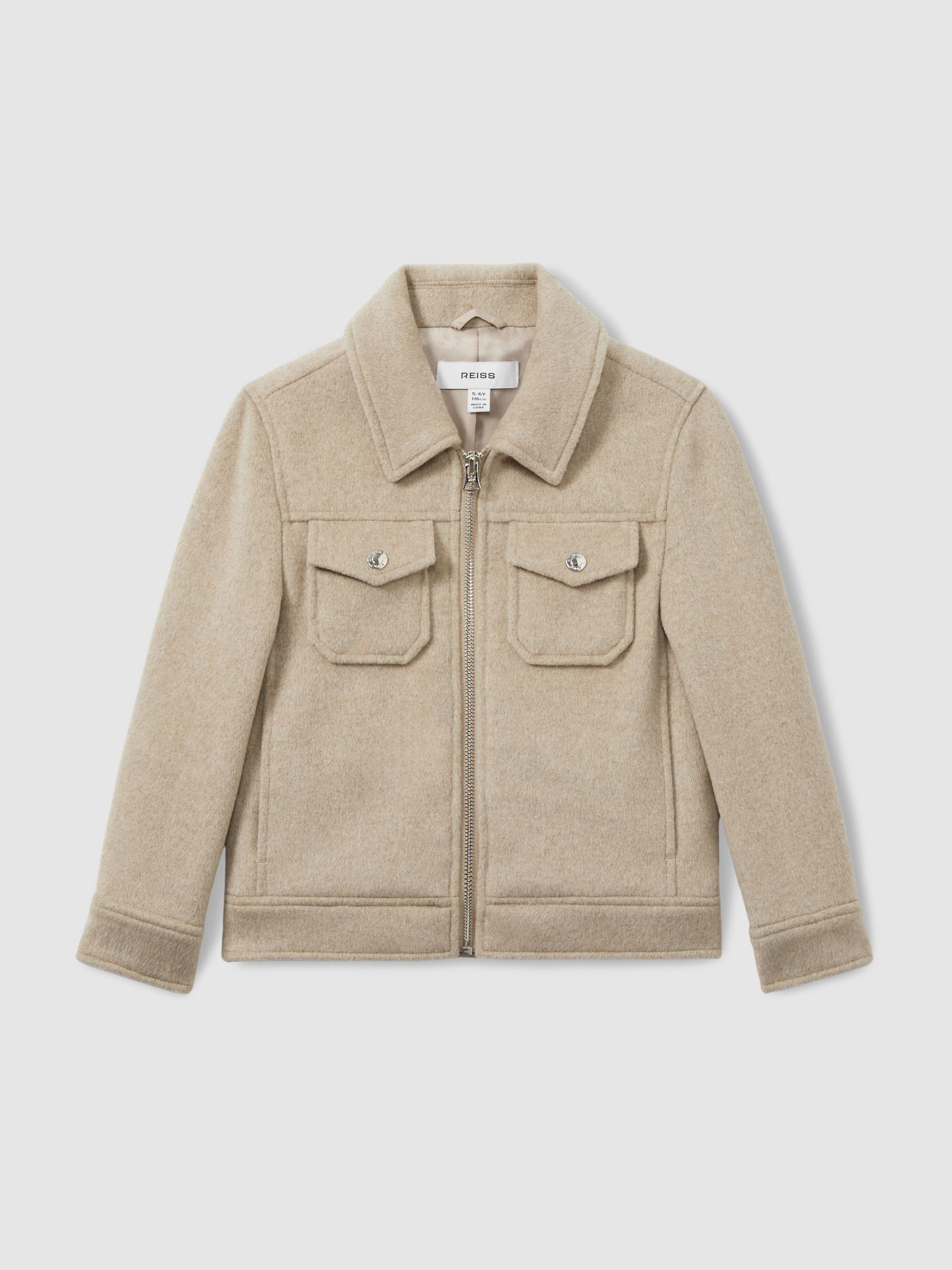 Wool-Blend Melton Trucker Jacket in Oatmeal - Image 1 of 4