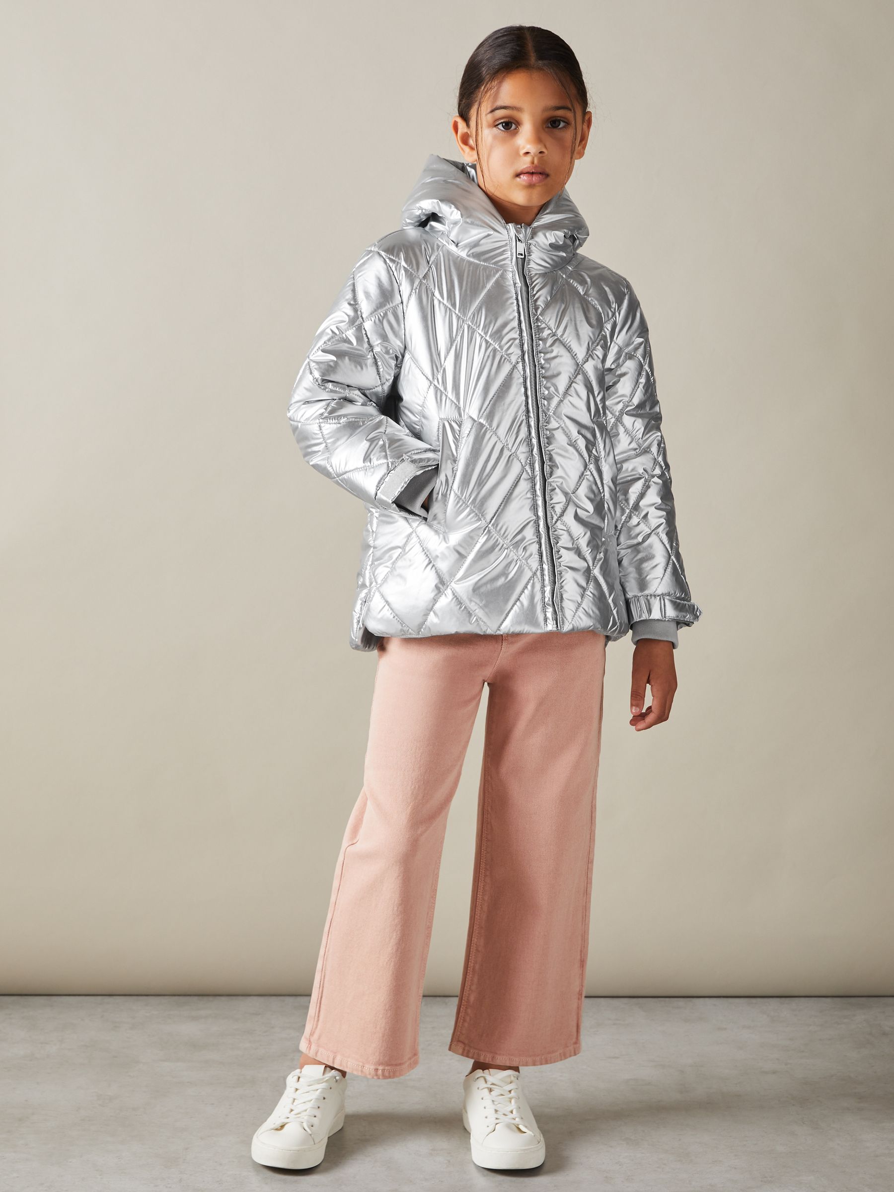 13-14 yrs Quilted Metallic Coat in Silver - Image 2 of 4