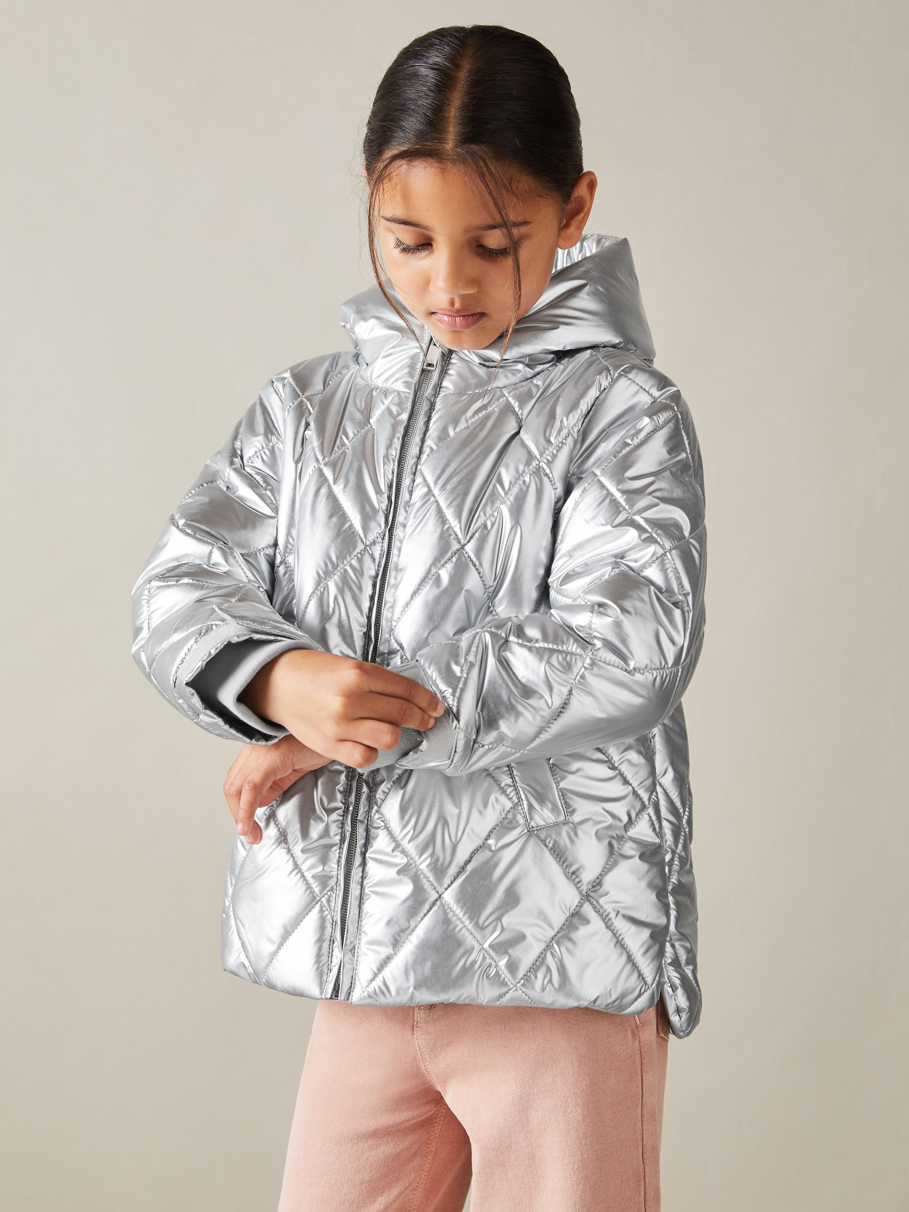 13-14 yrs Quilted Metallic Coat in Silver - Image 3 of 4