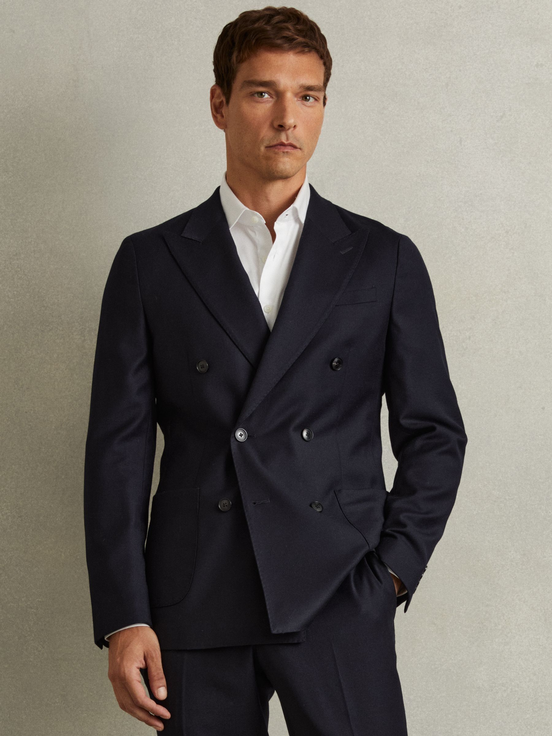 Double Breasted Suit Jacket in Wool-Blend in Navy - Image 3 of 7