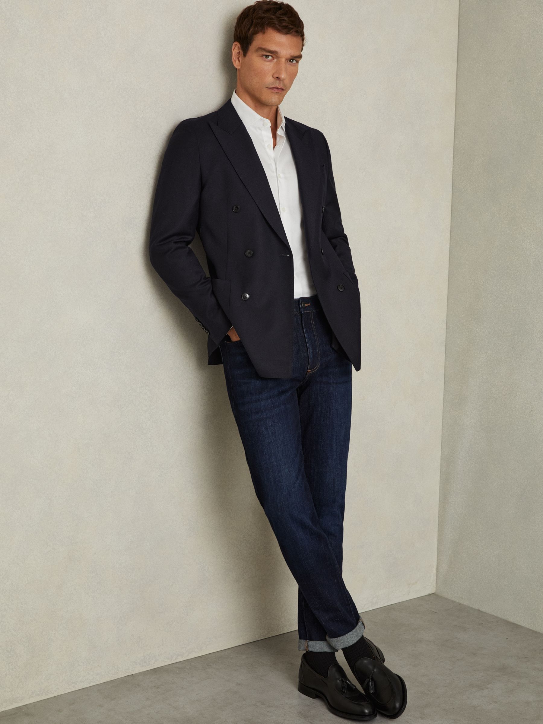 Double Breasted Suit Jacket in Wool-Blend in Navy - Image 6 of 7