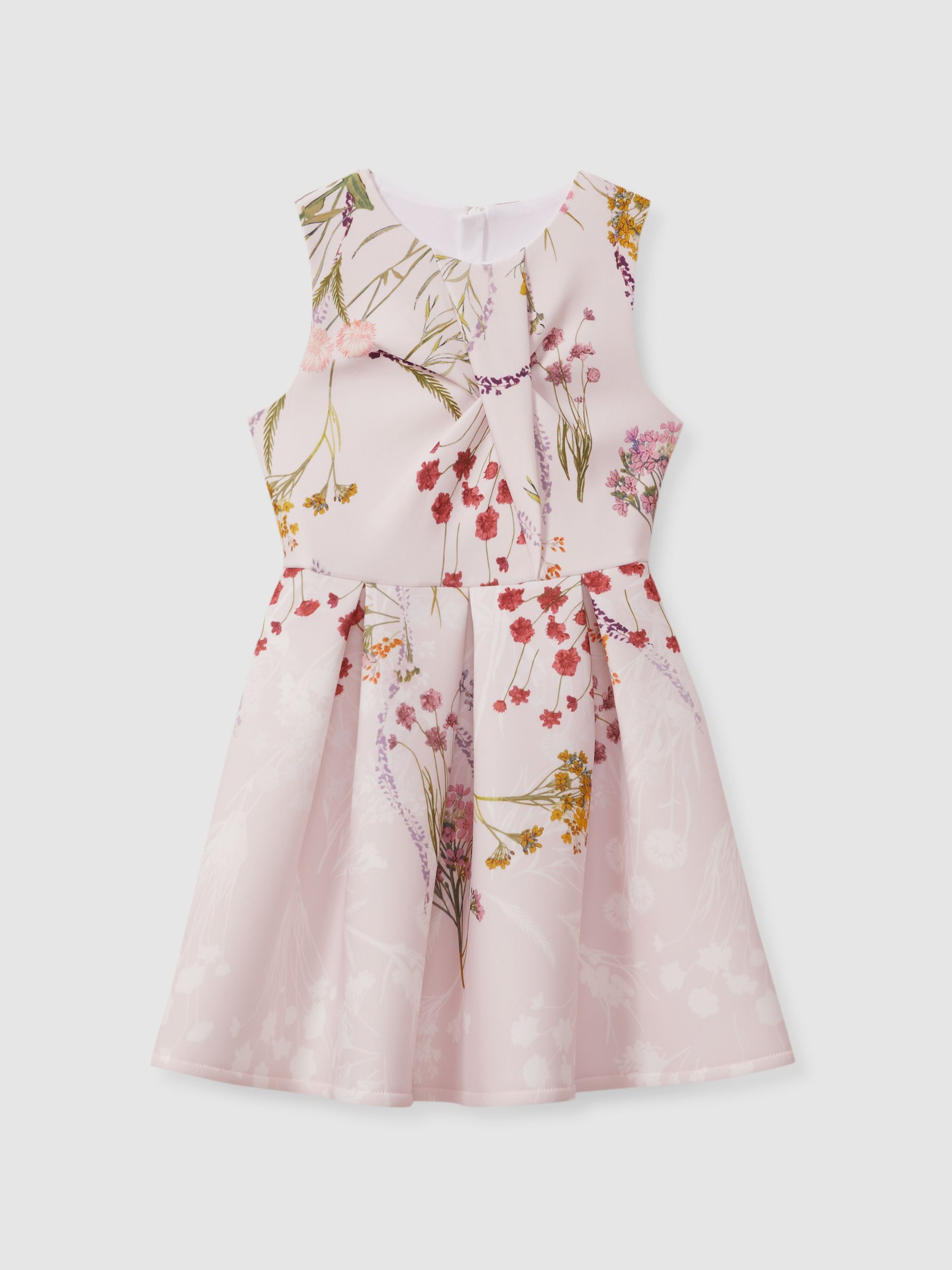 4-9 yrs Floral Print Scuba Pleated Dress in Pink Print - Image 2 of 4
