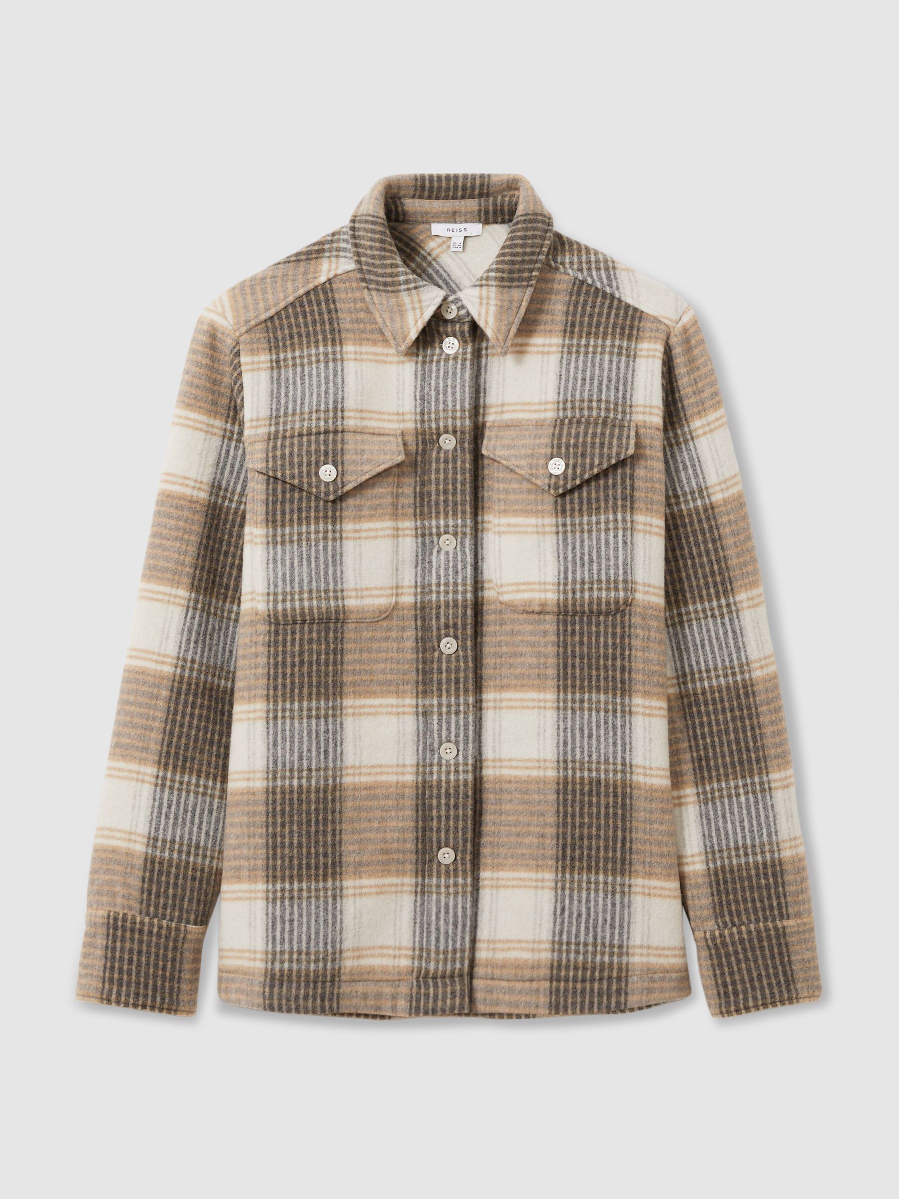 Phoebe Neutral Wool Blend Checked Shacket - Image 2 of 6