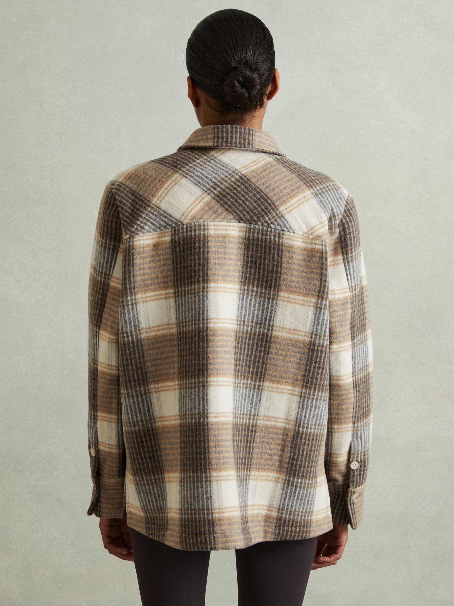 Phoebe Neutral Wool Blend Checked Shacket - Image 4 of 6