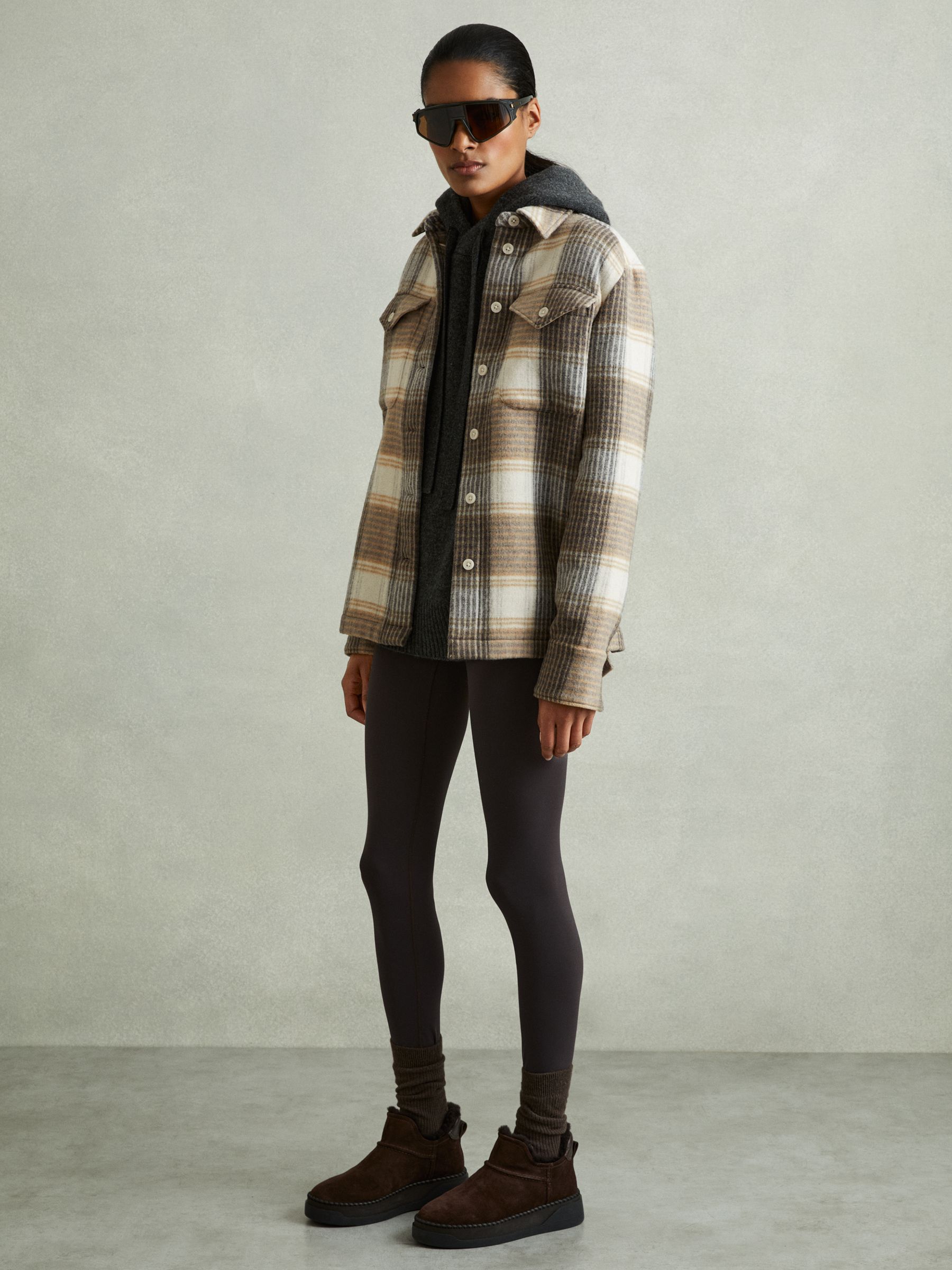 Phoebe Neutral Wool Blend Checked Shacket - Image 5 of 6