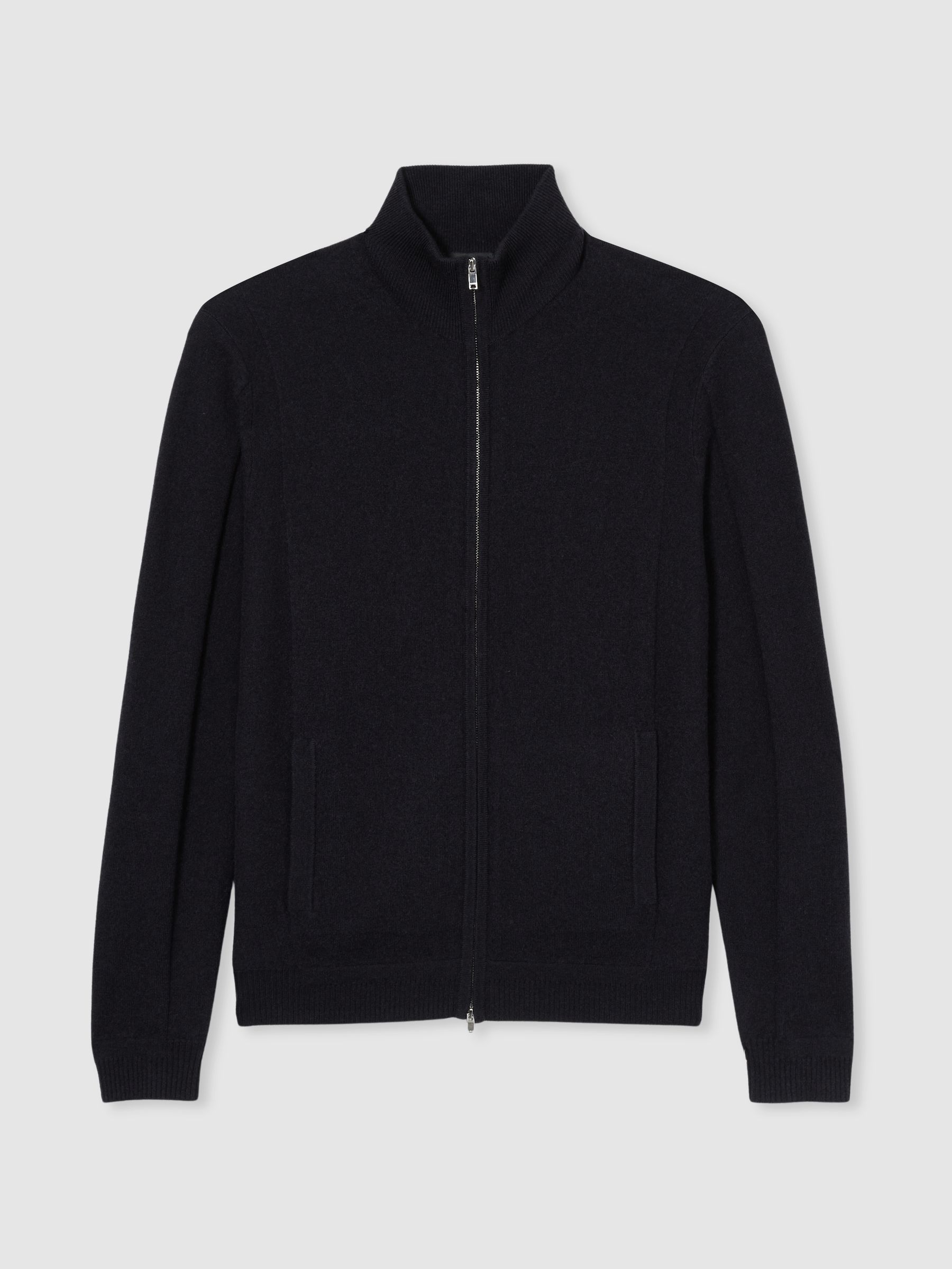 Wool-Cashmere Zip-Through Funnel-Neck Cardigan in Navy - Image 2 of 6