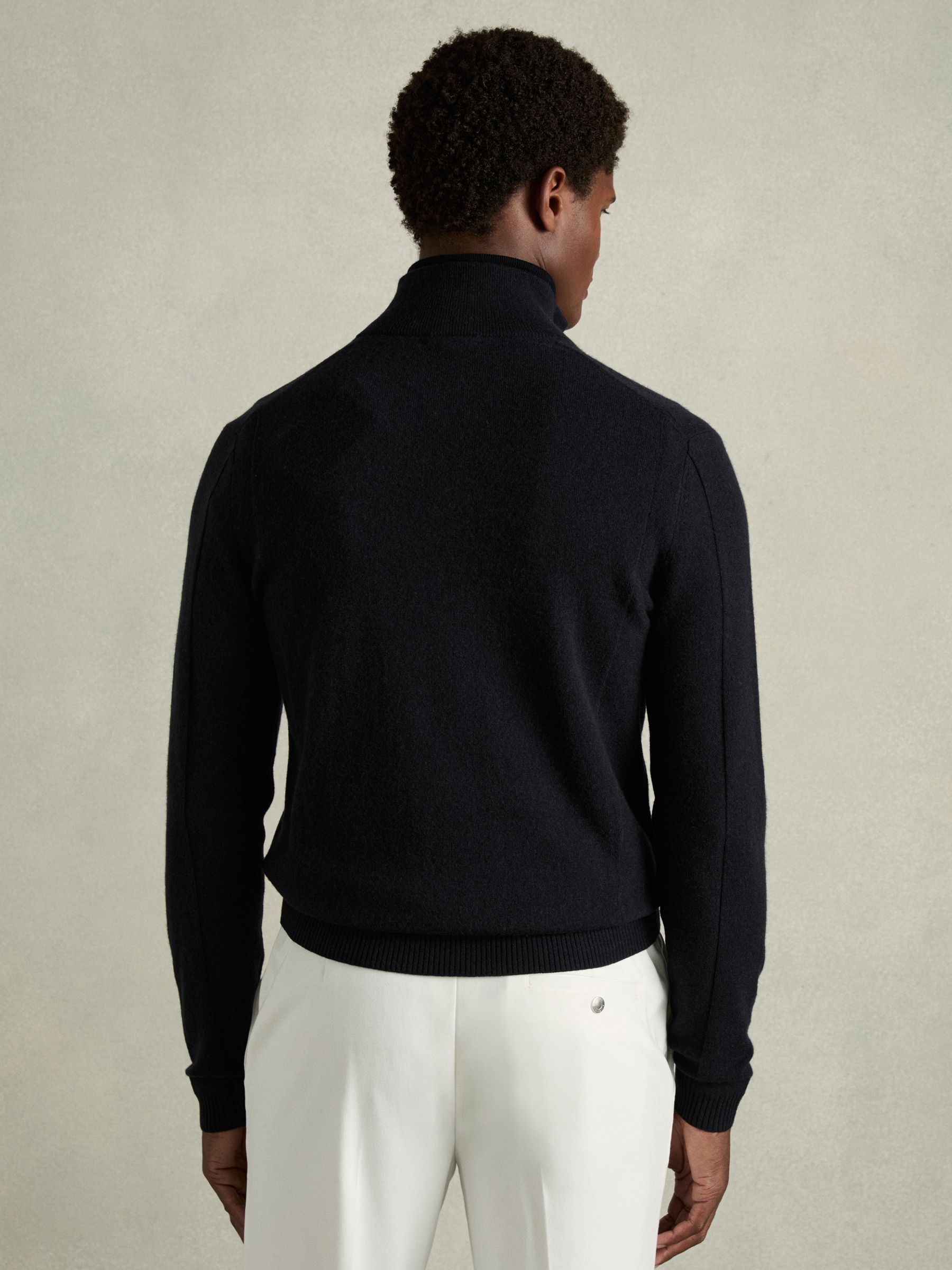 Wool-Cashmere Zip-Through Funnel-Neck Cardigan in Navy - Image 5 of 6