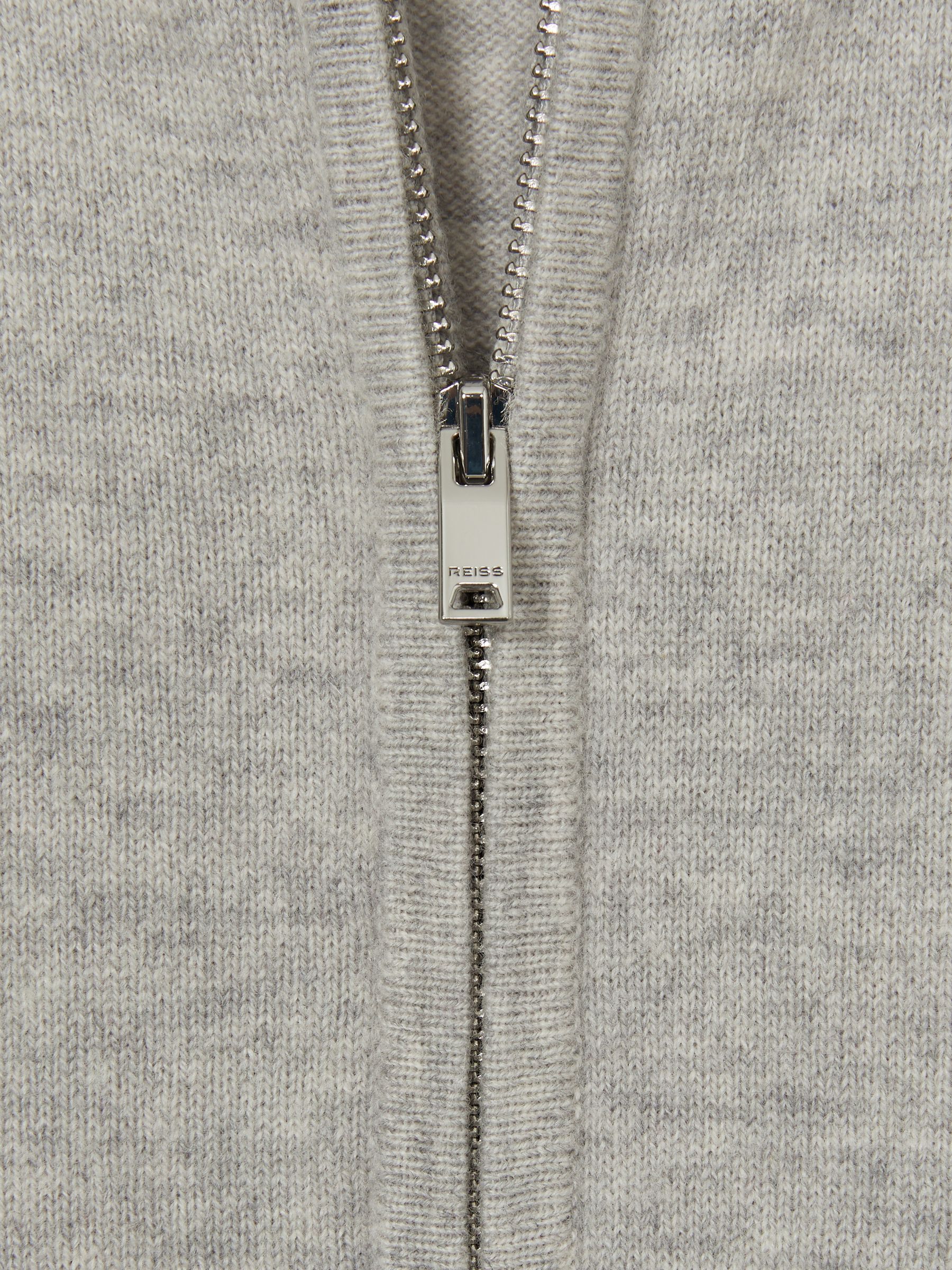 Wool-Cashmere Zip-Through Funnel-Neck Cardigan in Soft Grey Melange - Image 5 of 5