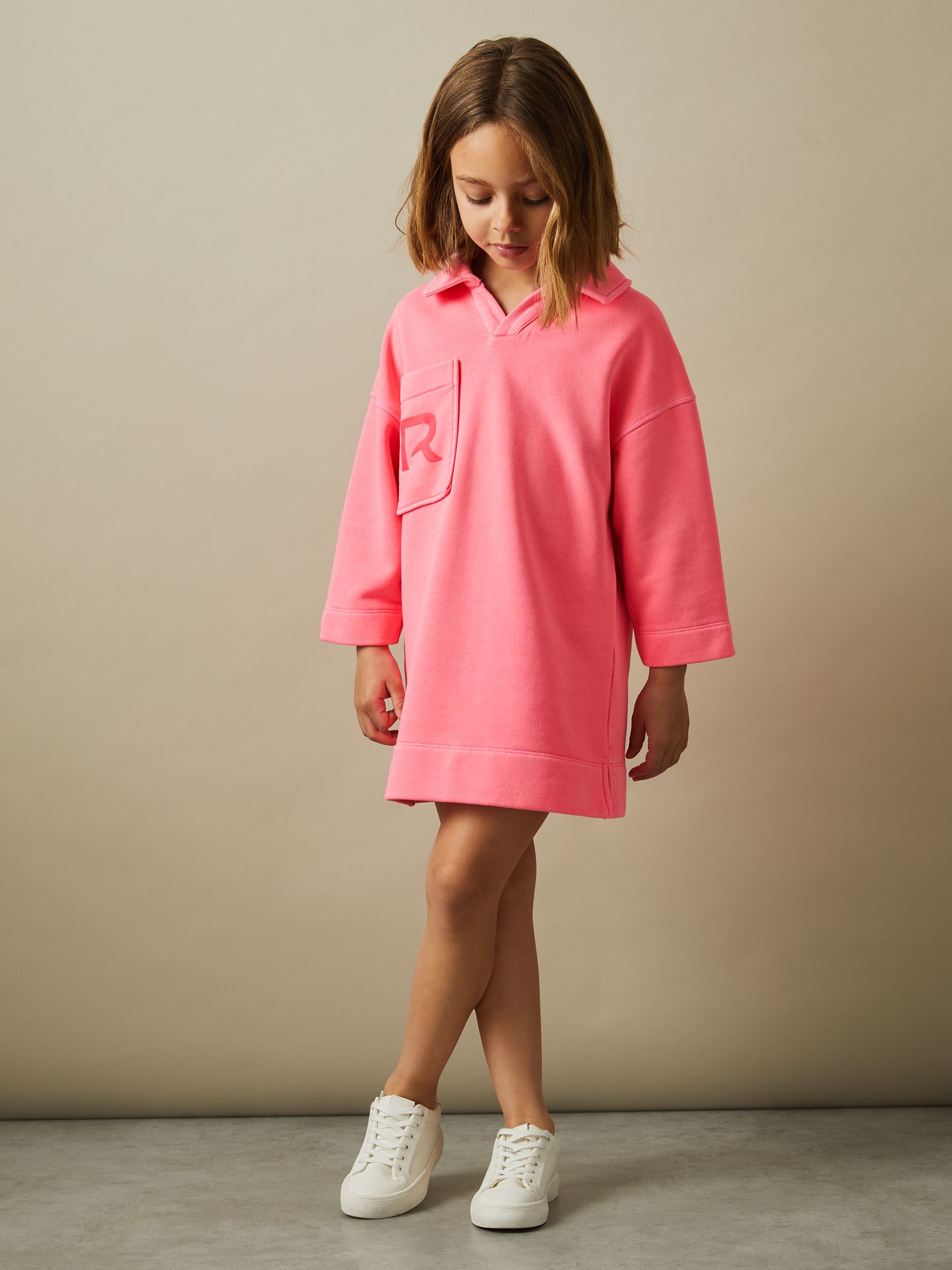 13-14 yrs Open-Collar Jumper Dress in Bright Pink - Image 2 of 5
