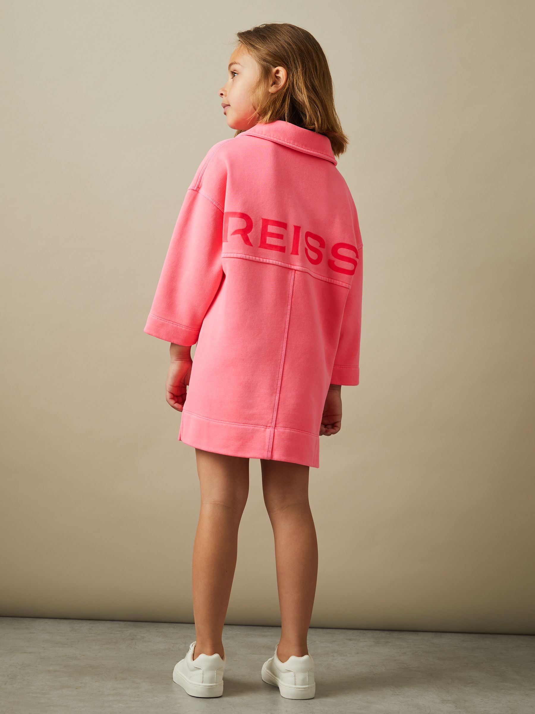 13-14 yrs Open-Collar Jumper Dress in Bright Pink - Image 3 of 5