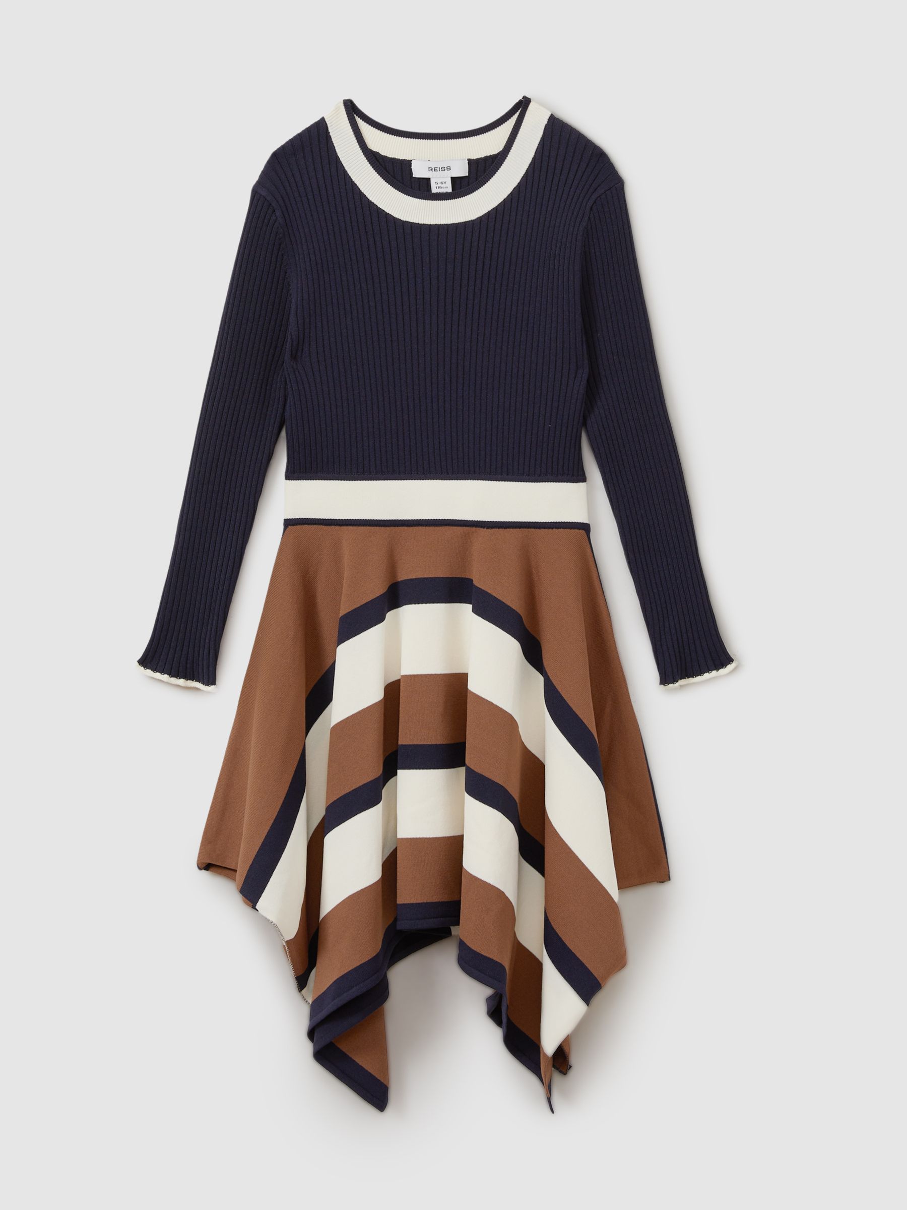 4-9 yrs Knitted Colourblock Asymmetric Dress in Navy - Image 2 of 4