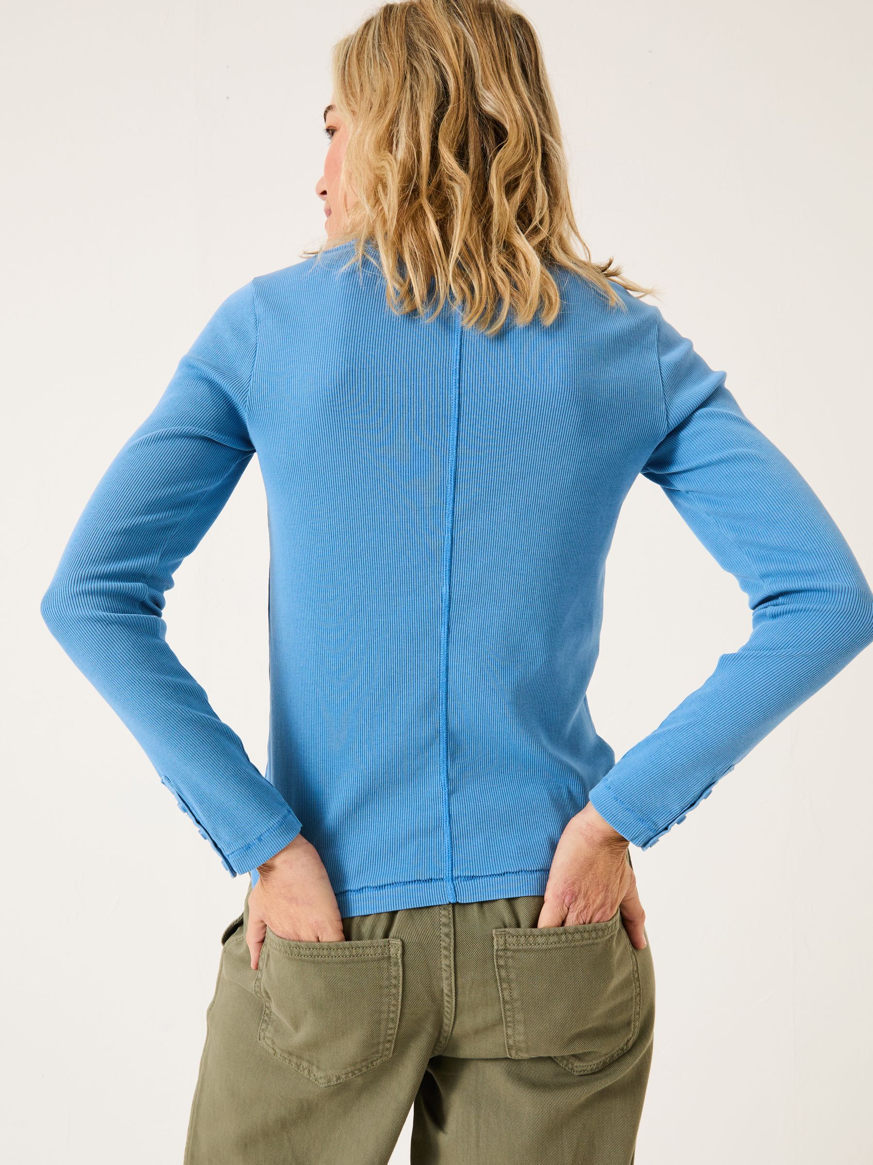 Bright Blue Ribbed Scoop Neck Top - Image 2 of 4