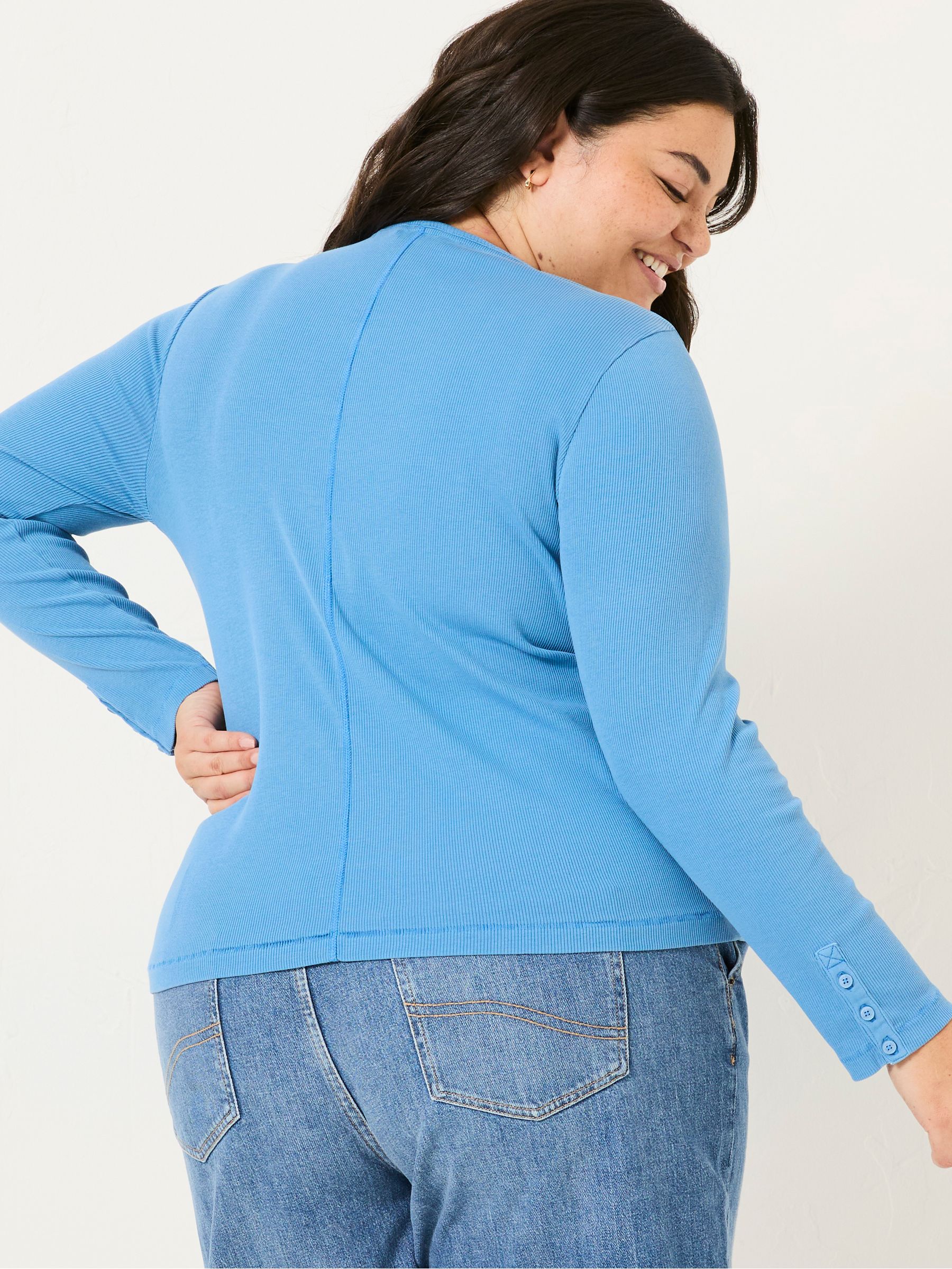 Bright Blue Ribbed Scoop Neck Top - Image 5 of 10