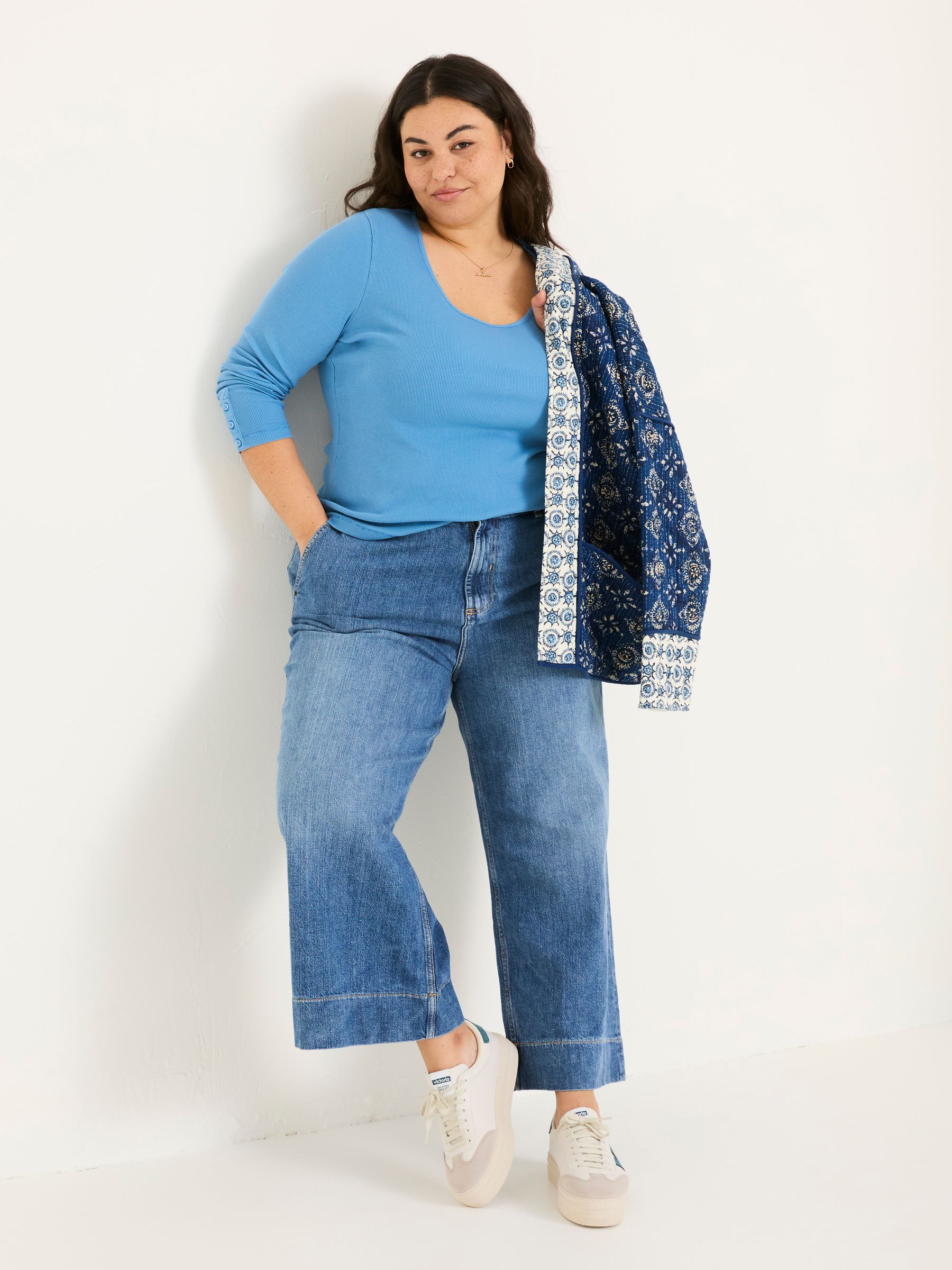 Bright Blue Ribbed Scoop Neck Top - Image 8 of 10