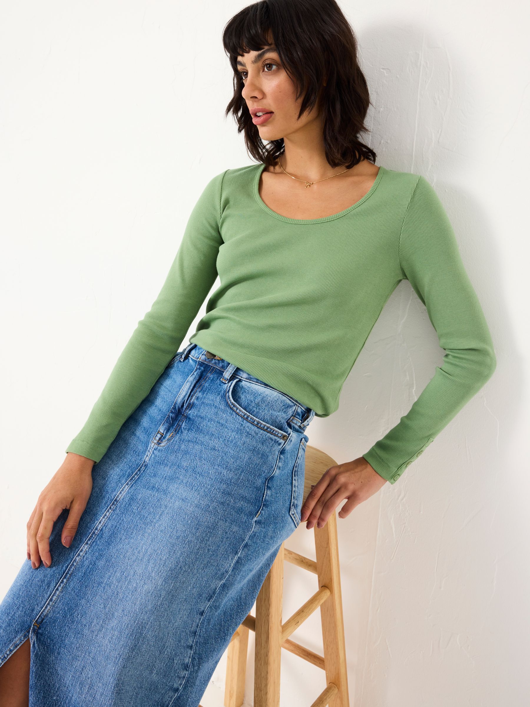 Light Green Ribbed Scoop Neck Top - Image 3 of 9