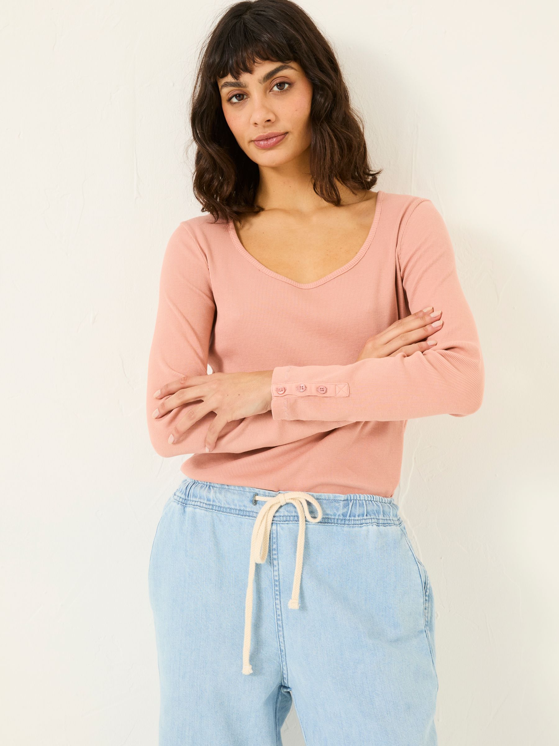 Pink Ribbed Scoop Neck Top - Image 1 of 10