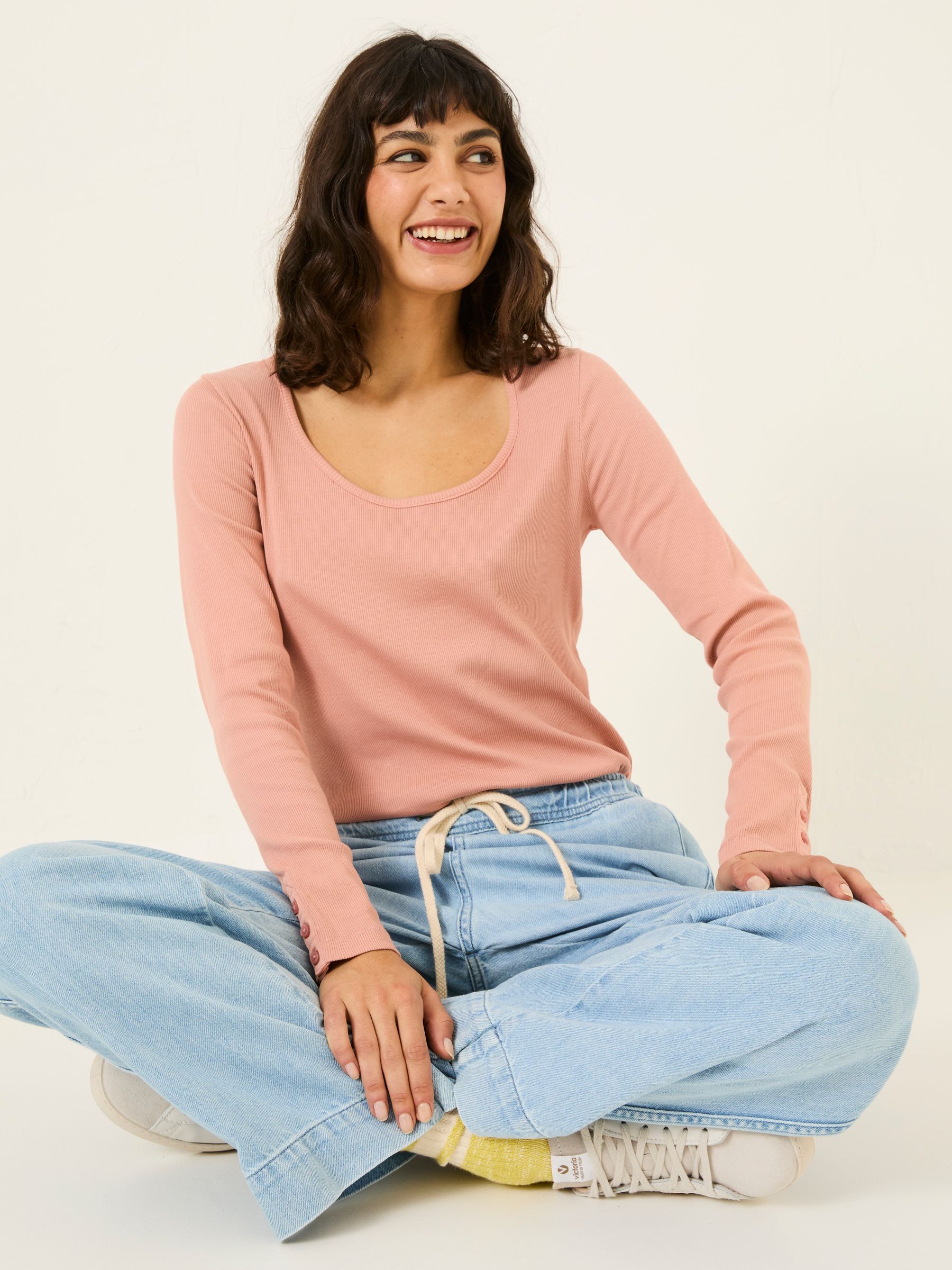 Pink Ribbed Scoop Neck Top - Image 4 of 10