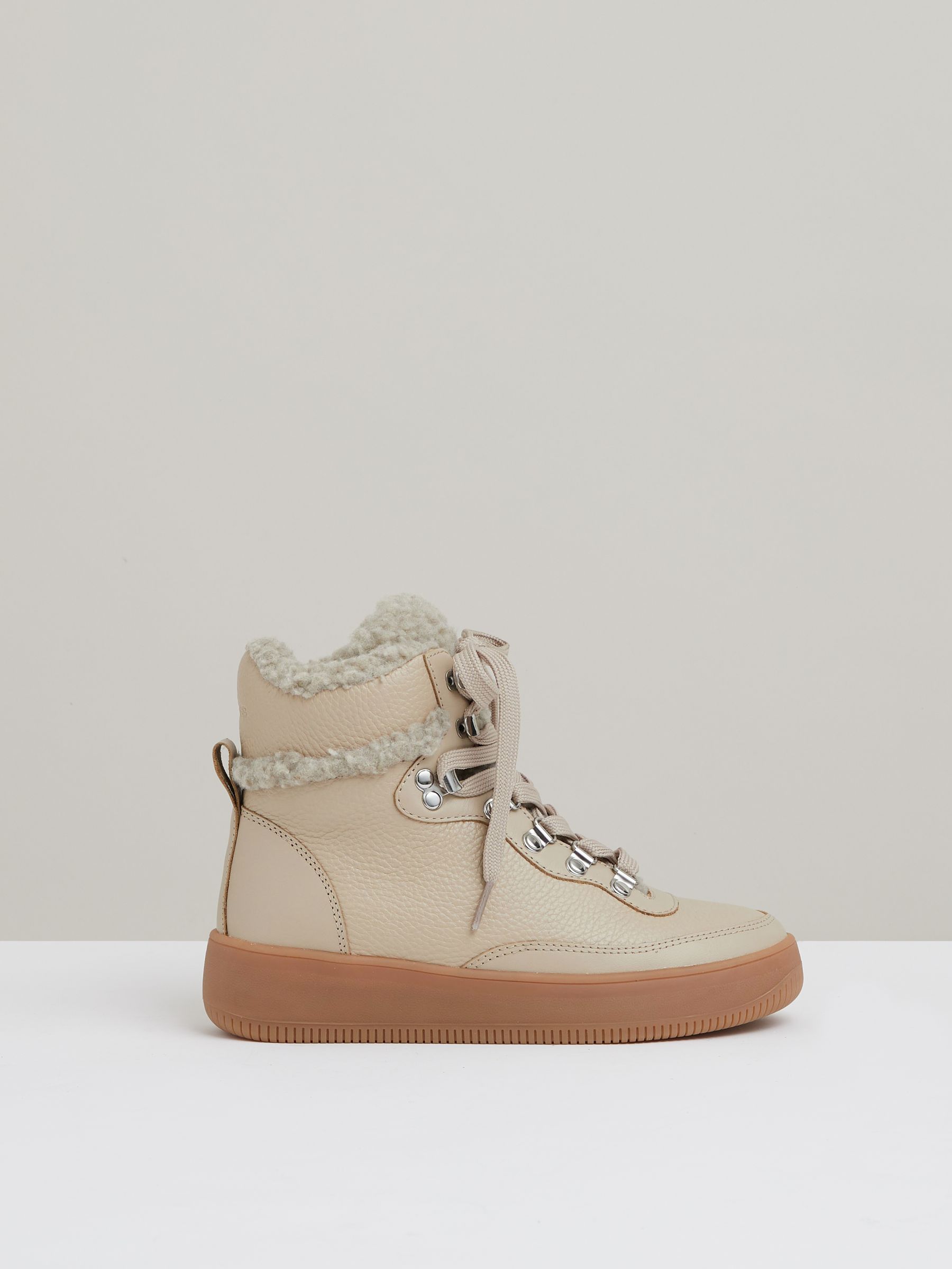 Grained Leather and Fleece Ankle Boots in Cream - Image 1 of 5