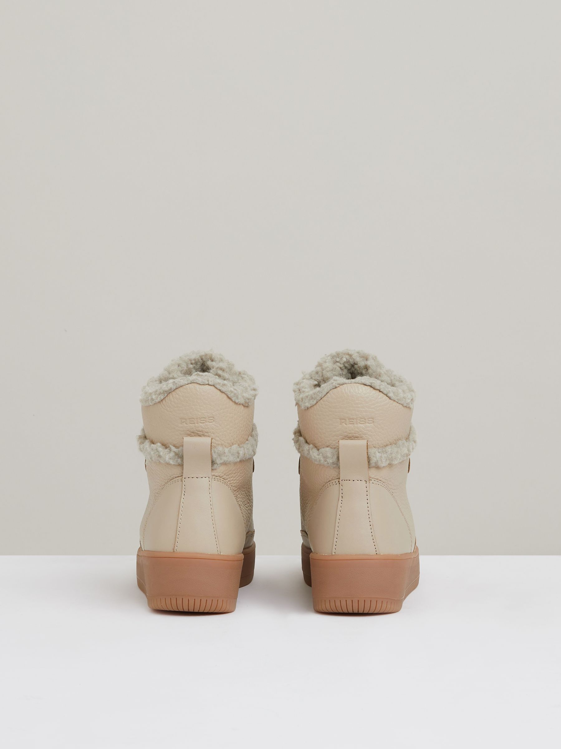 Grained Leather and Fleece Ankle Boots in Cream - Image 5 of 5