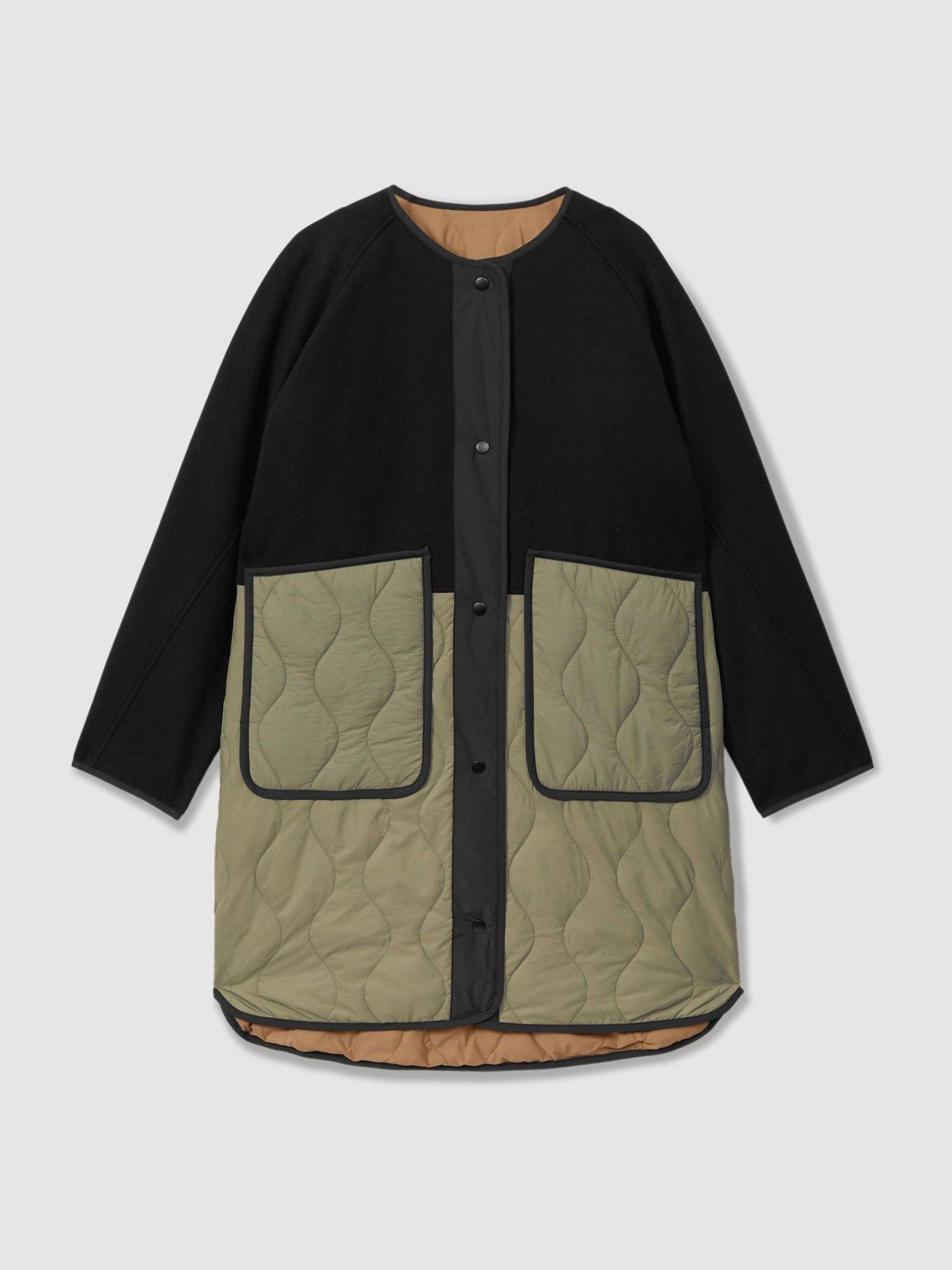 Reversible Quilt Coat in Khaki/Neutral - Image 2 of 8