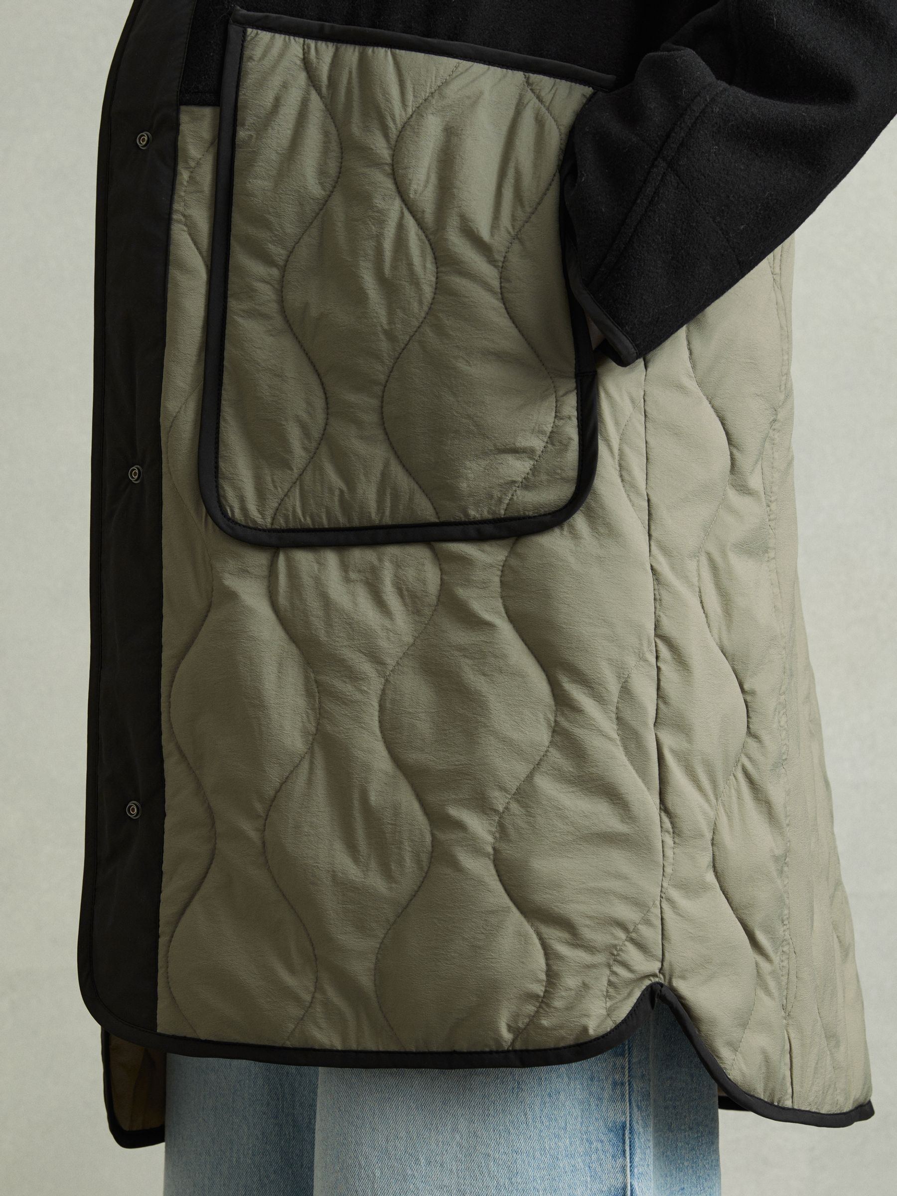 Reversible Quilt Coat in Khaki/Neutral - Image 4 of 8