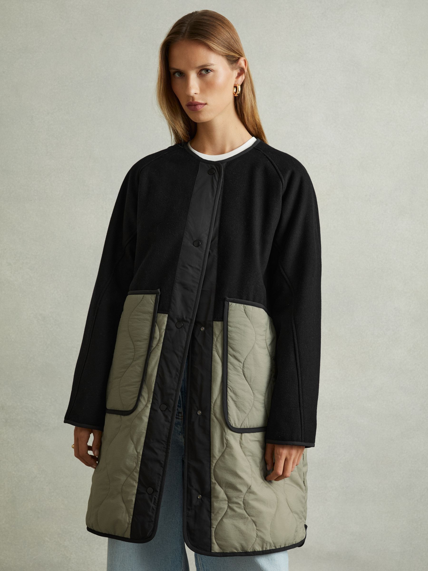 Reversible Quilt Coat in Khaki/Neutral - Image 6 of 8