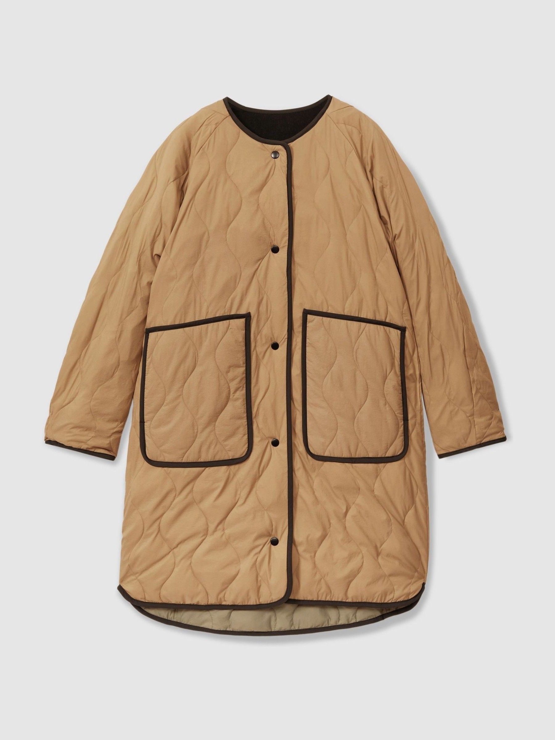 Reversible Quilt Coat in Khaki/Neutral - Image 7 of 8