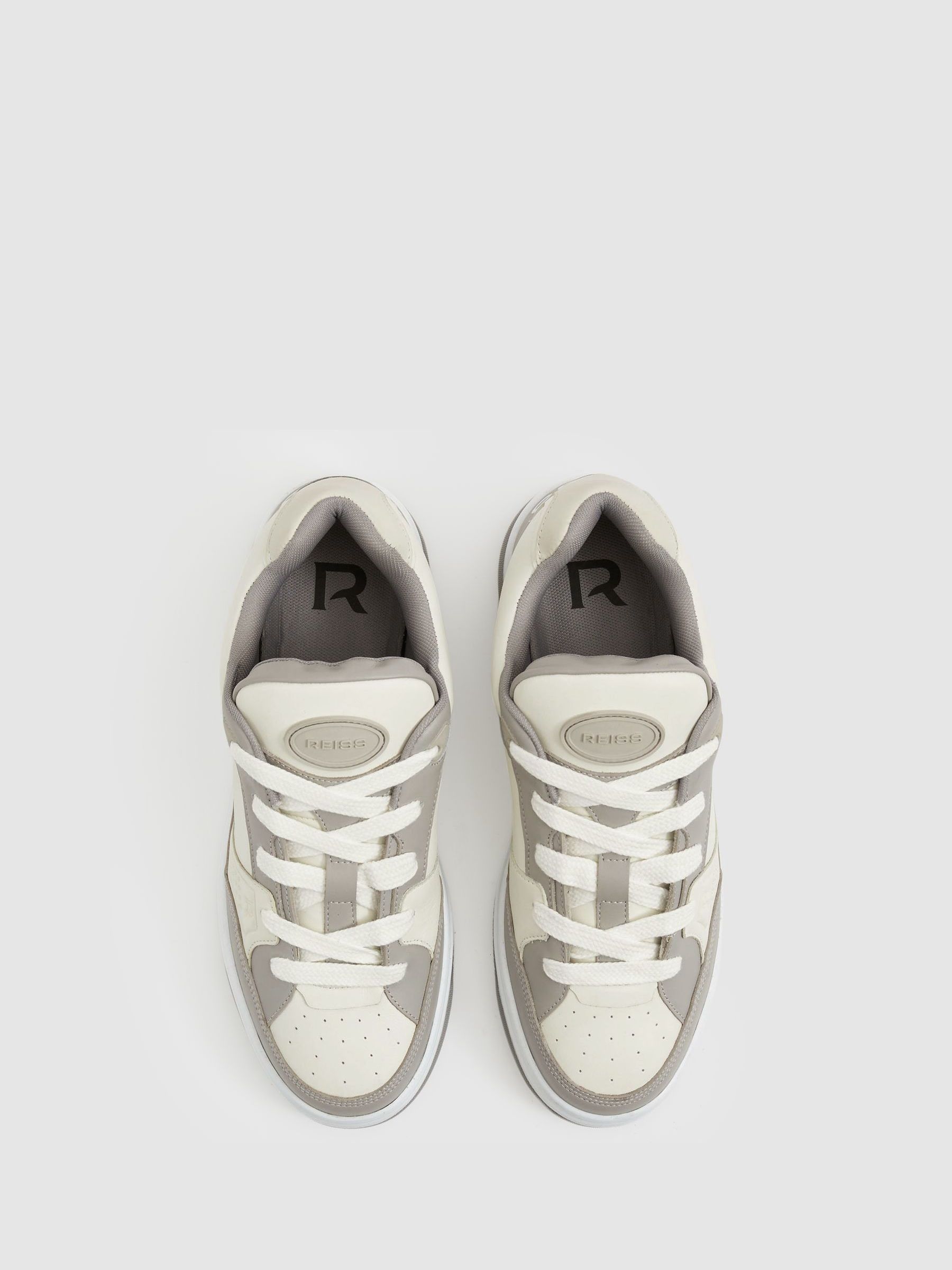 Panelled Leather Trainers in Grey - Image 3 of 5