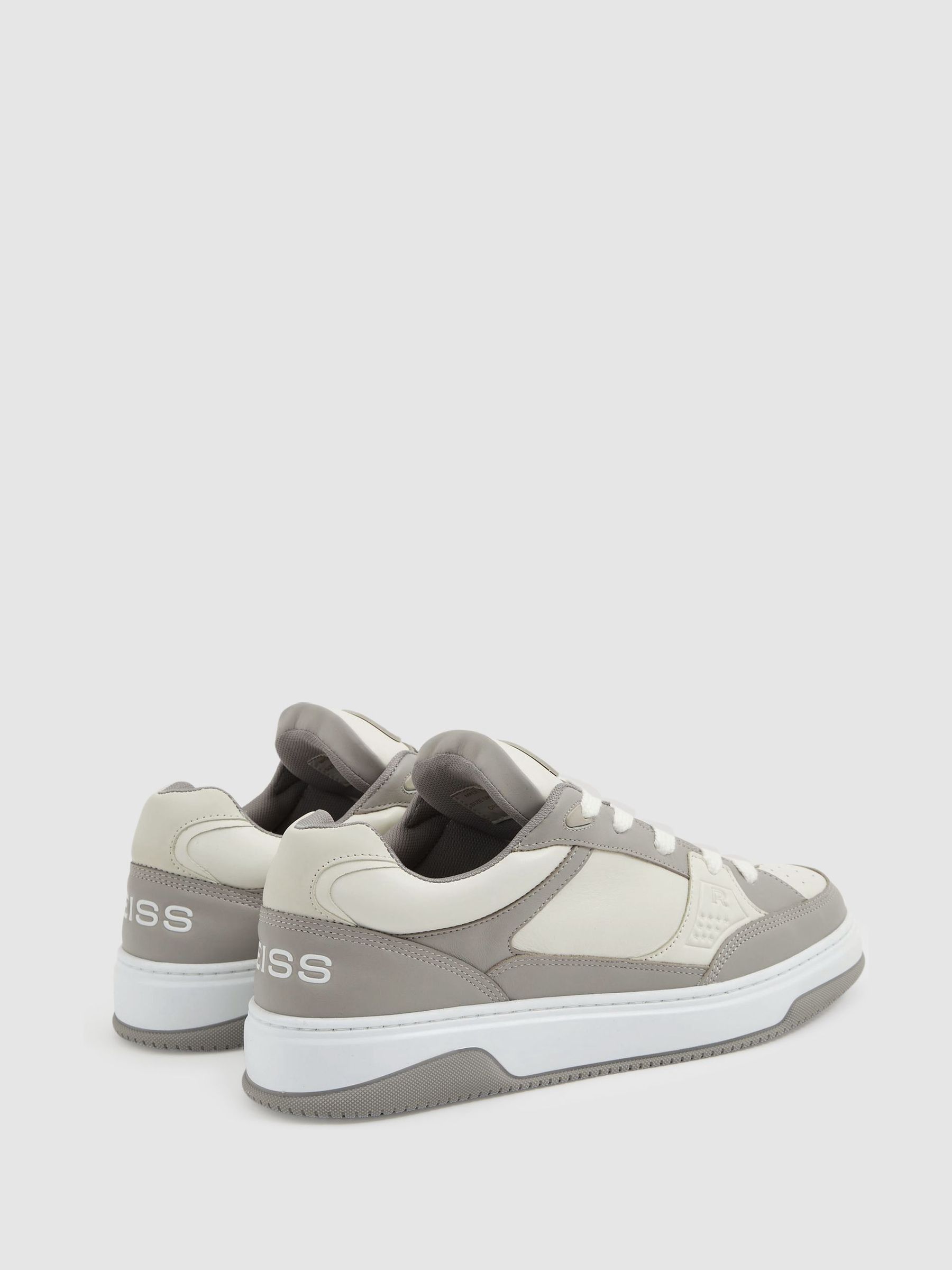 Panelled Leather Trainers in Grey - Image 4 of 5