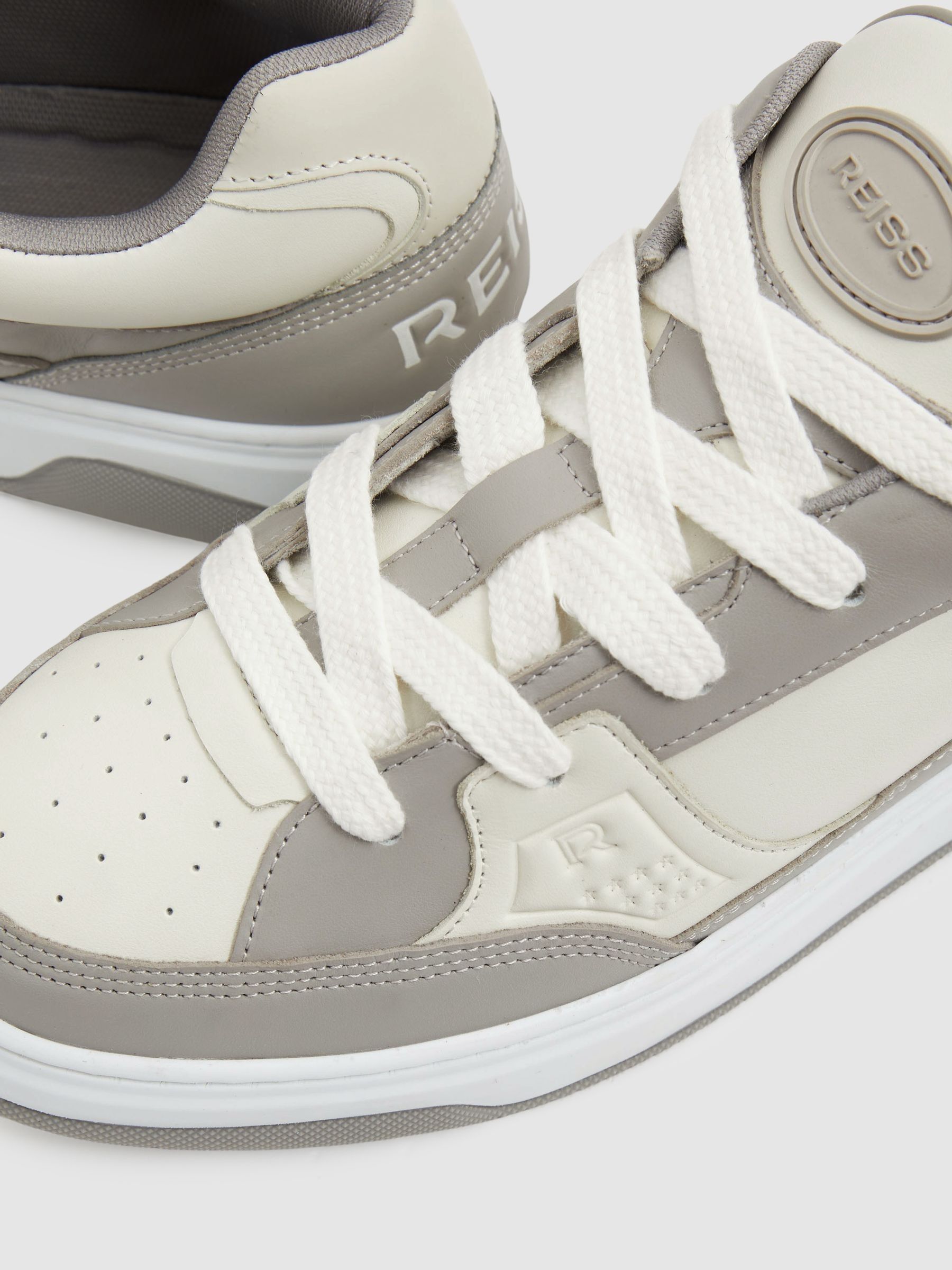 Panelled Leather Trainers in Grey - Image 5 of 5