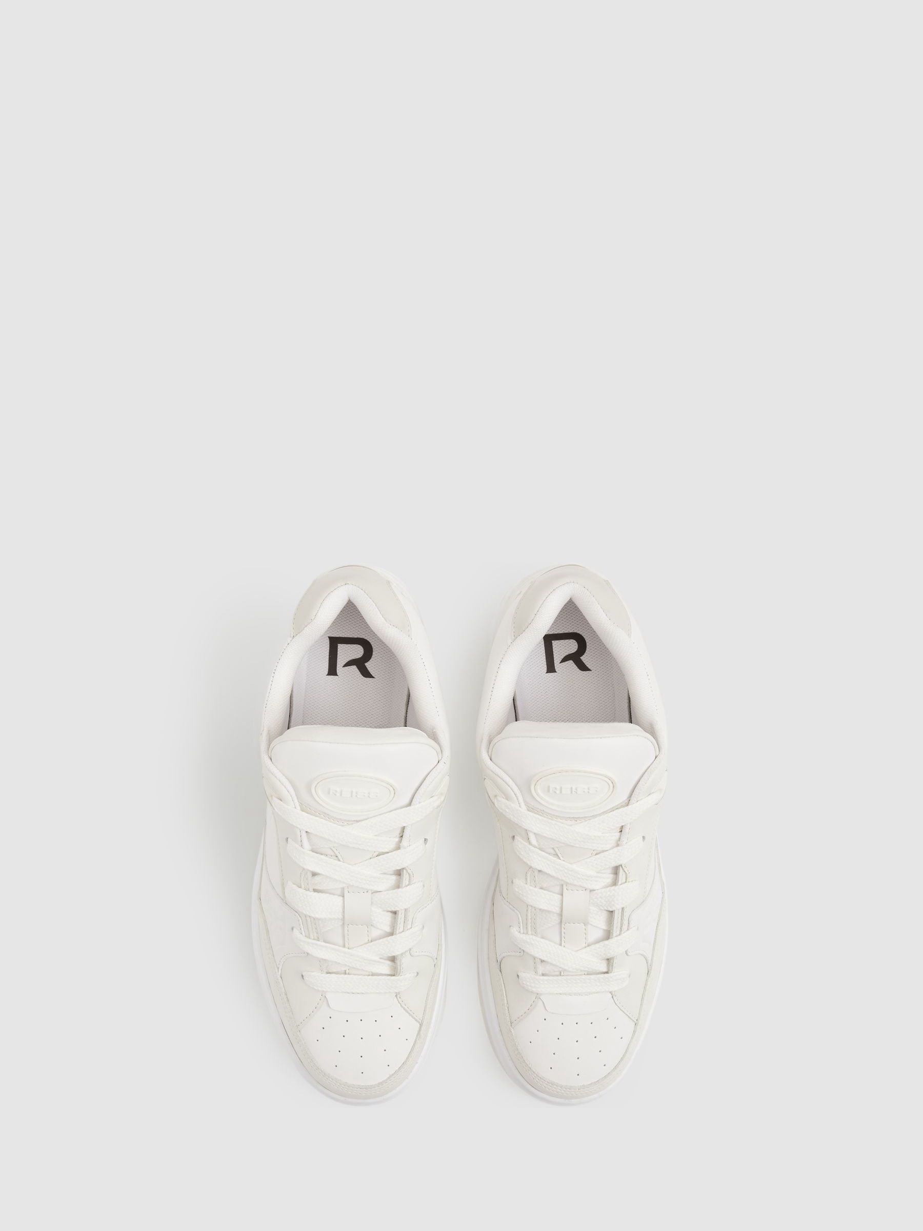 Panelled Leather Trainers in White - Image 4 of 6