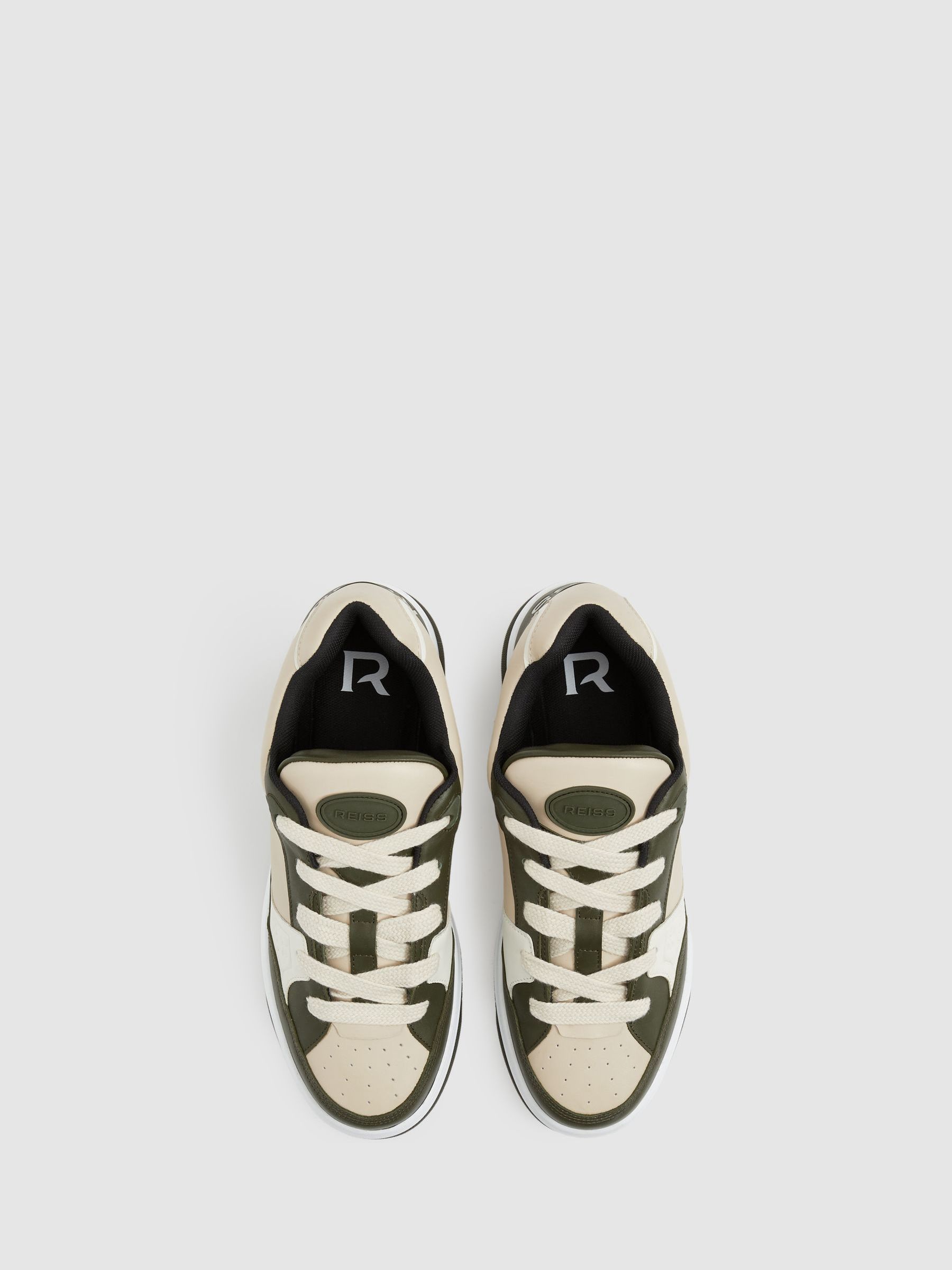 Panelled Leather Trainers in Green - Image 3 of 5