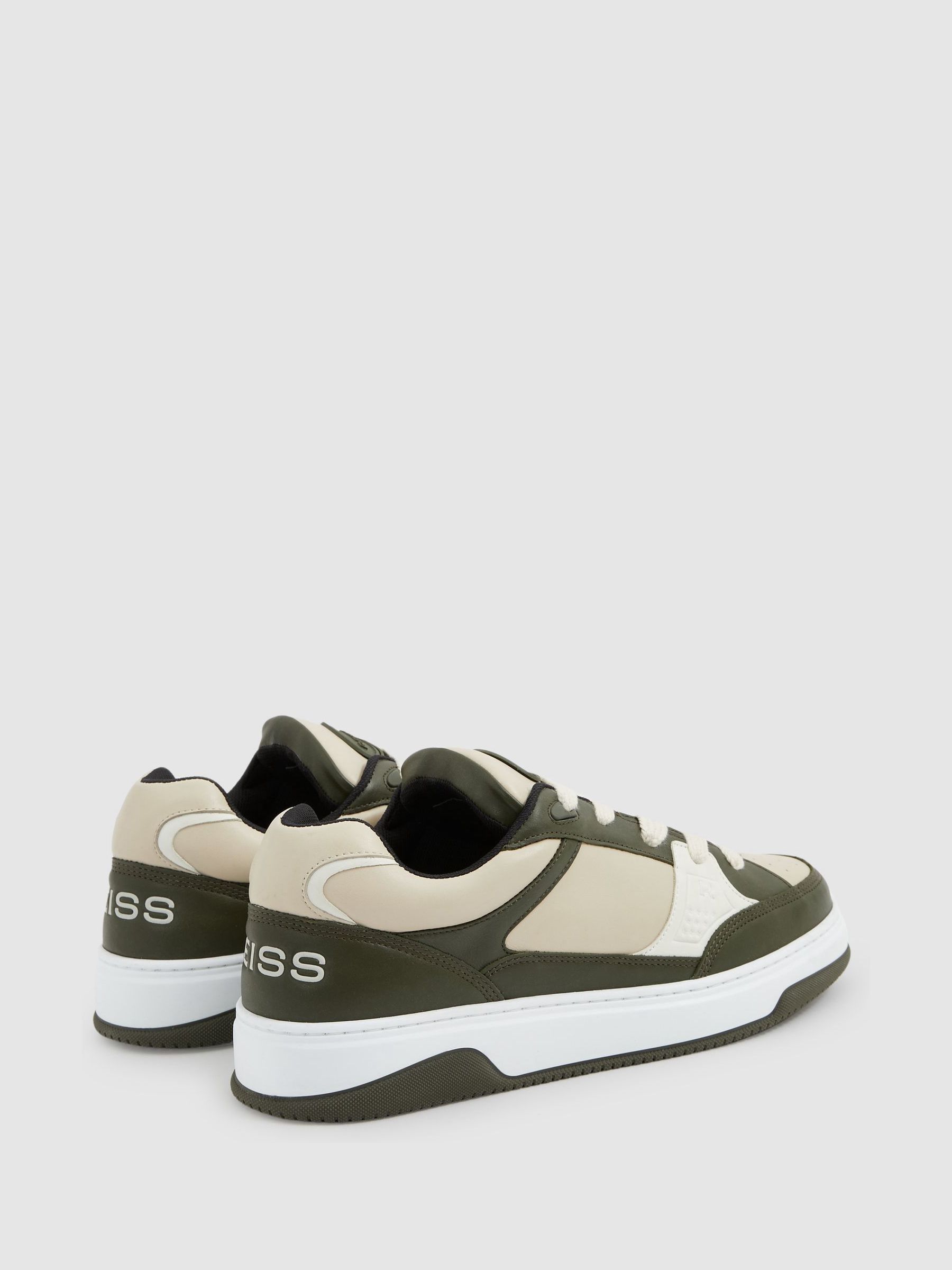Panelled Leather Trainers in Green - Image 4 of 5