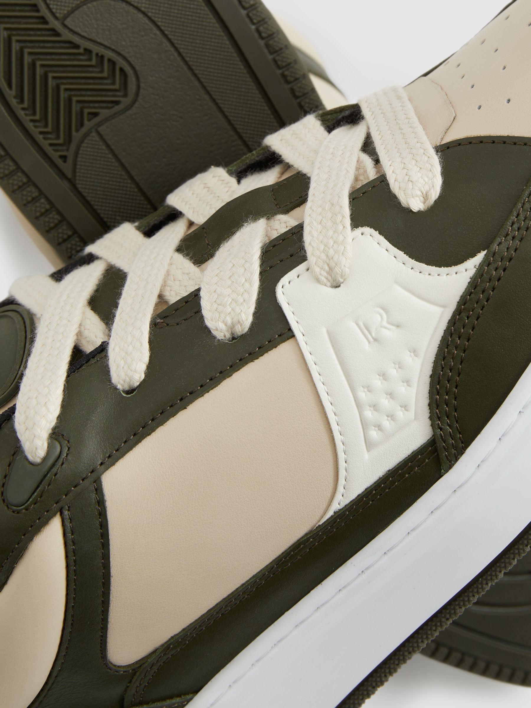Panelled Leather Trainers in Green - Image 5 of 5