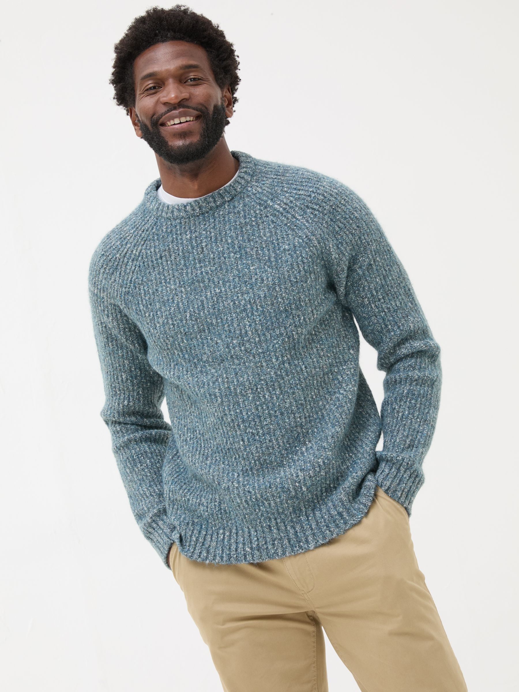 Mid Blue Sefton Lofty Knitted Crew Neck Jumper - Image 1 of 6
