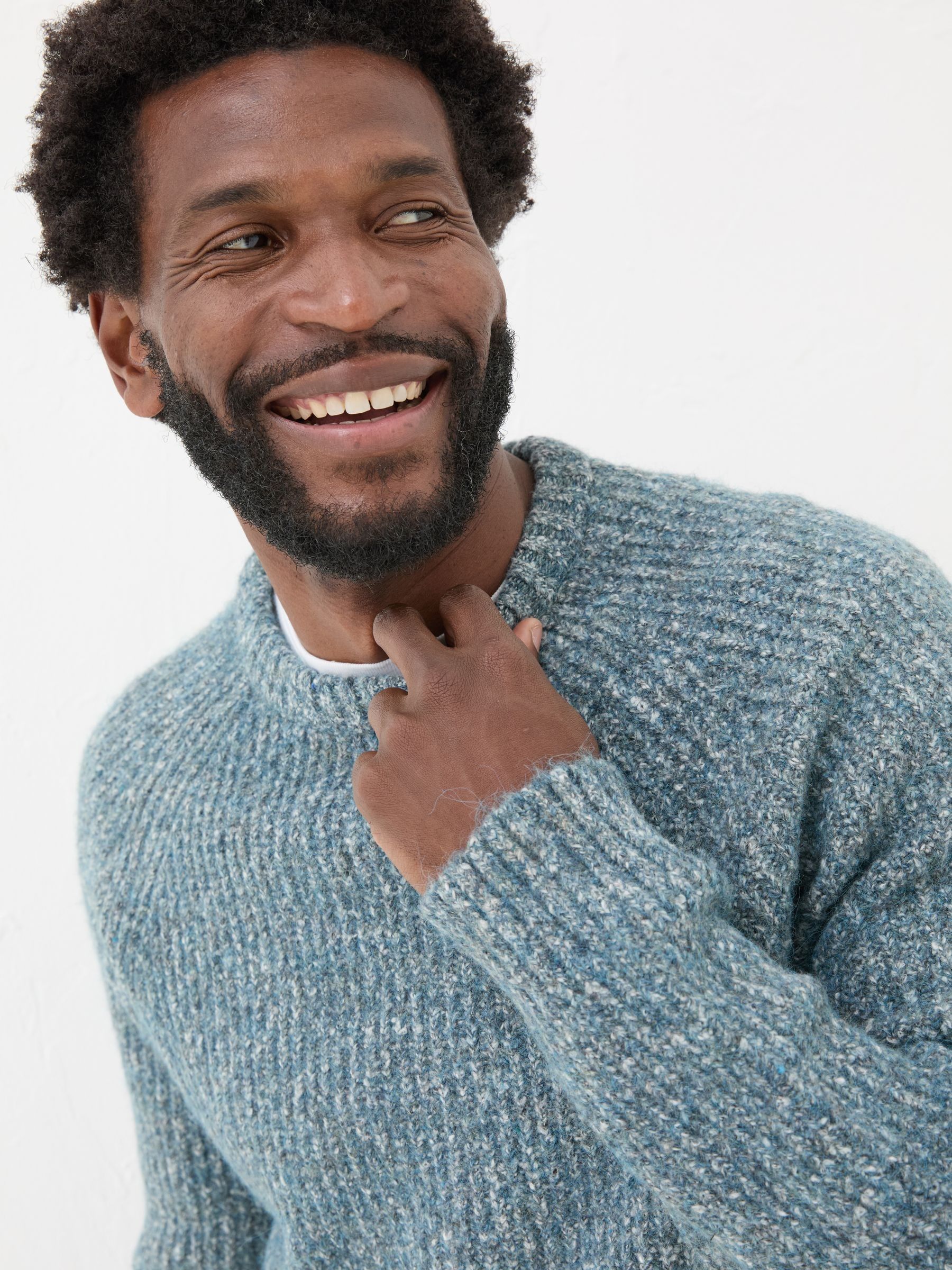 Mid Blue Sefton Lofty Knitted Crew Neck Jumper - Image 3 of 6