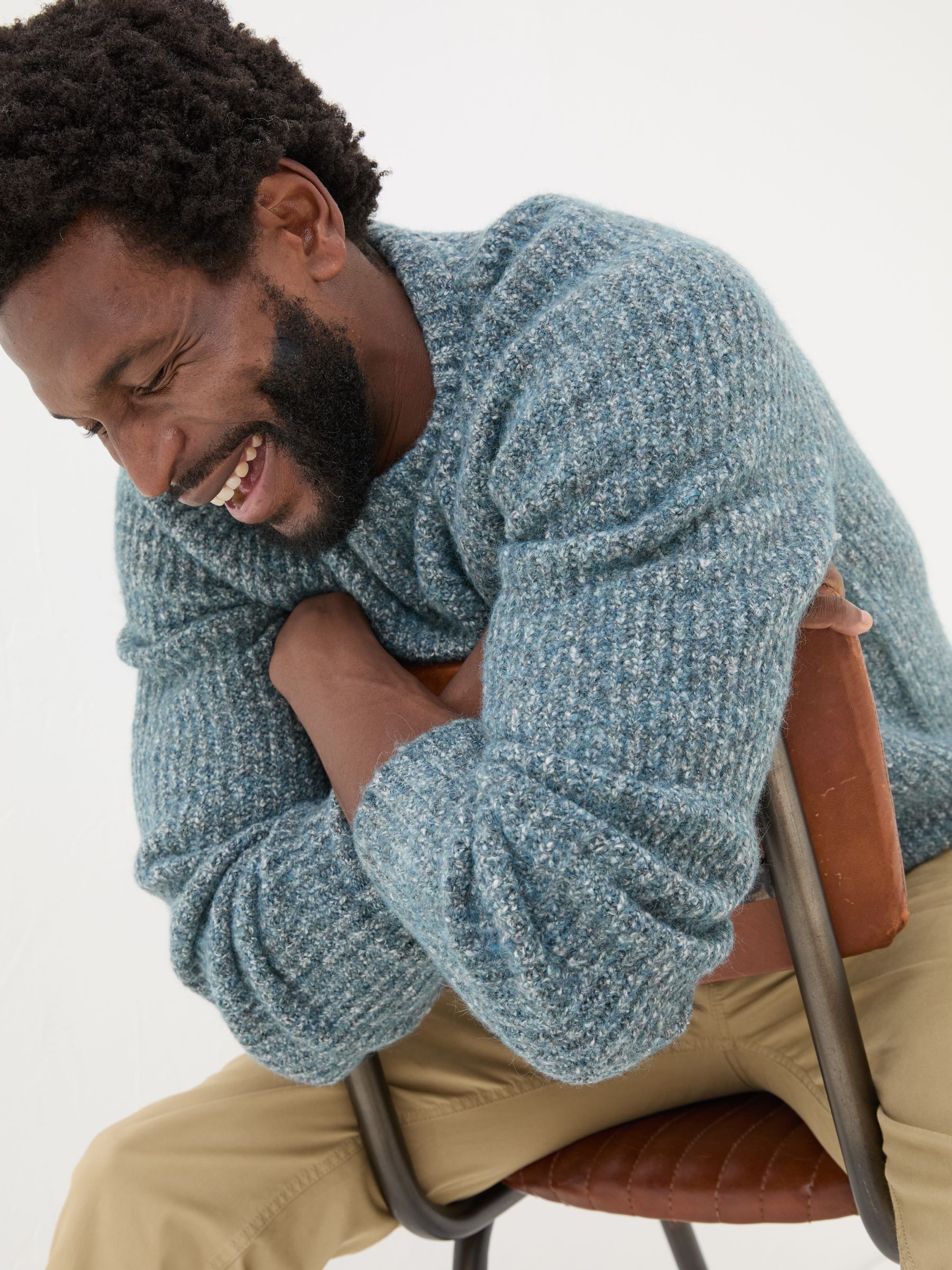 Mid Blue Sefton Lofty Knitted Crew Neck Jumper - Image 4 of 6